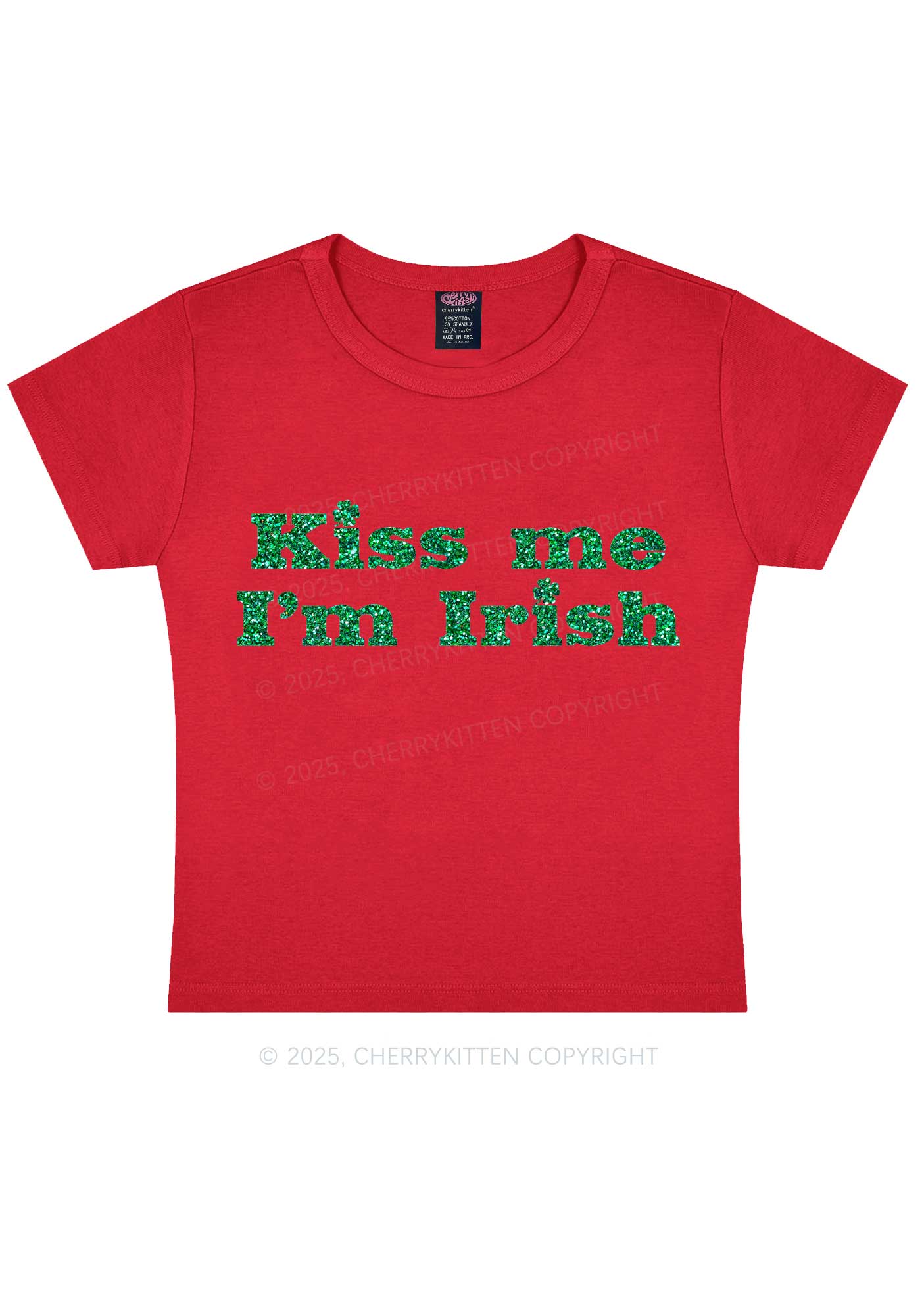 Glitter Kiss Me St Patricks Y2K Baby Tee Cherrykitten - Image 10