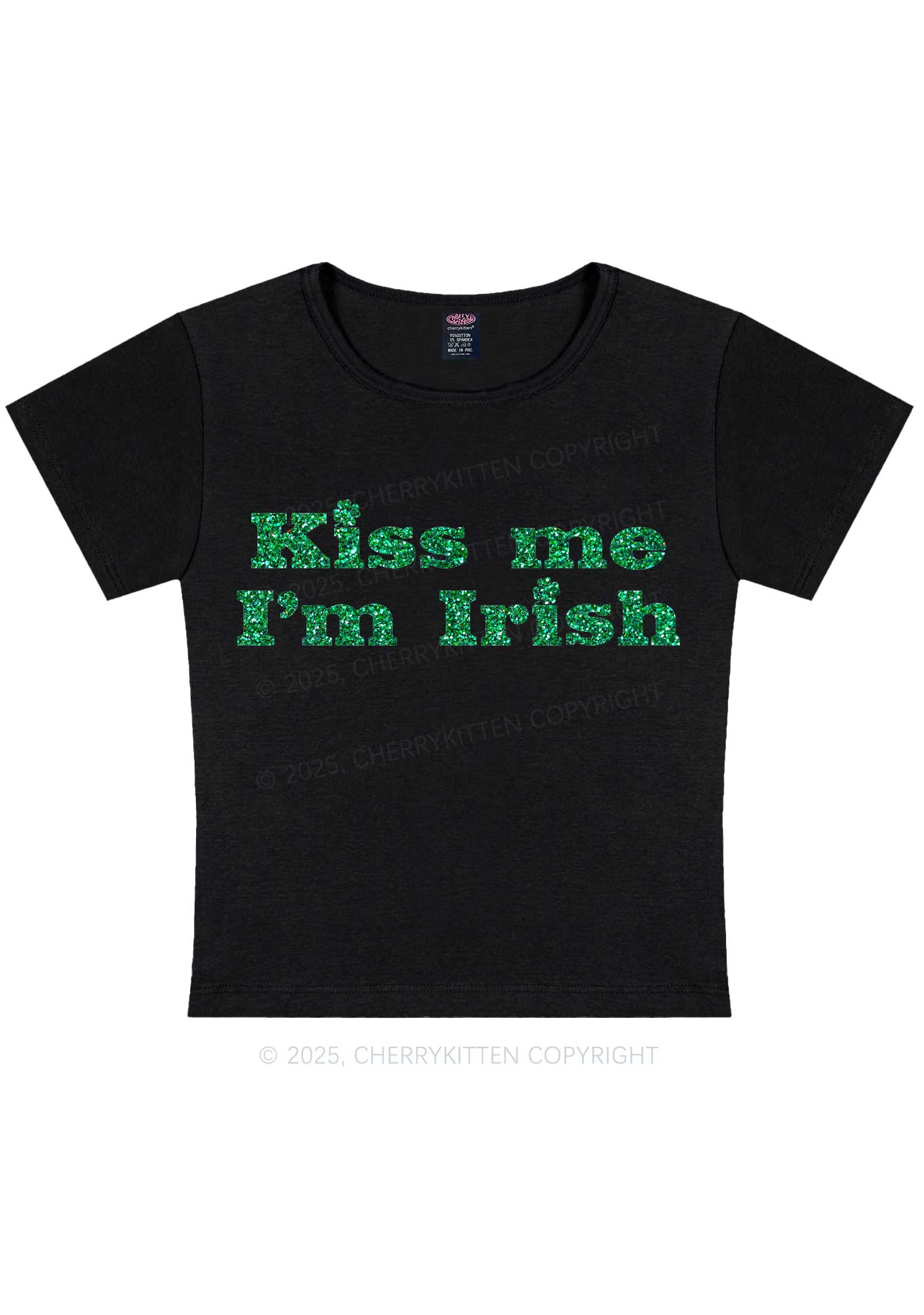 Glitter Kiss Me St Patricks Y2K Baby Tee Cherrykitten - Image 3