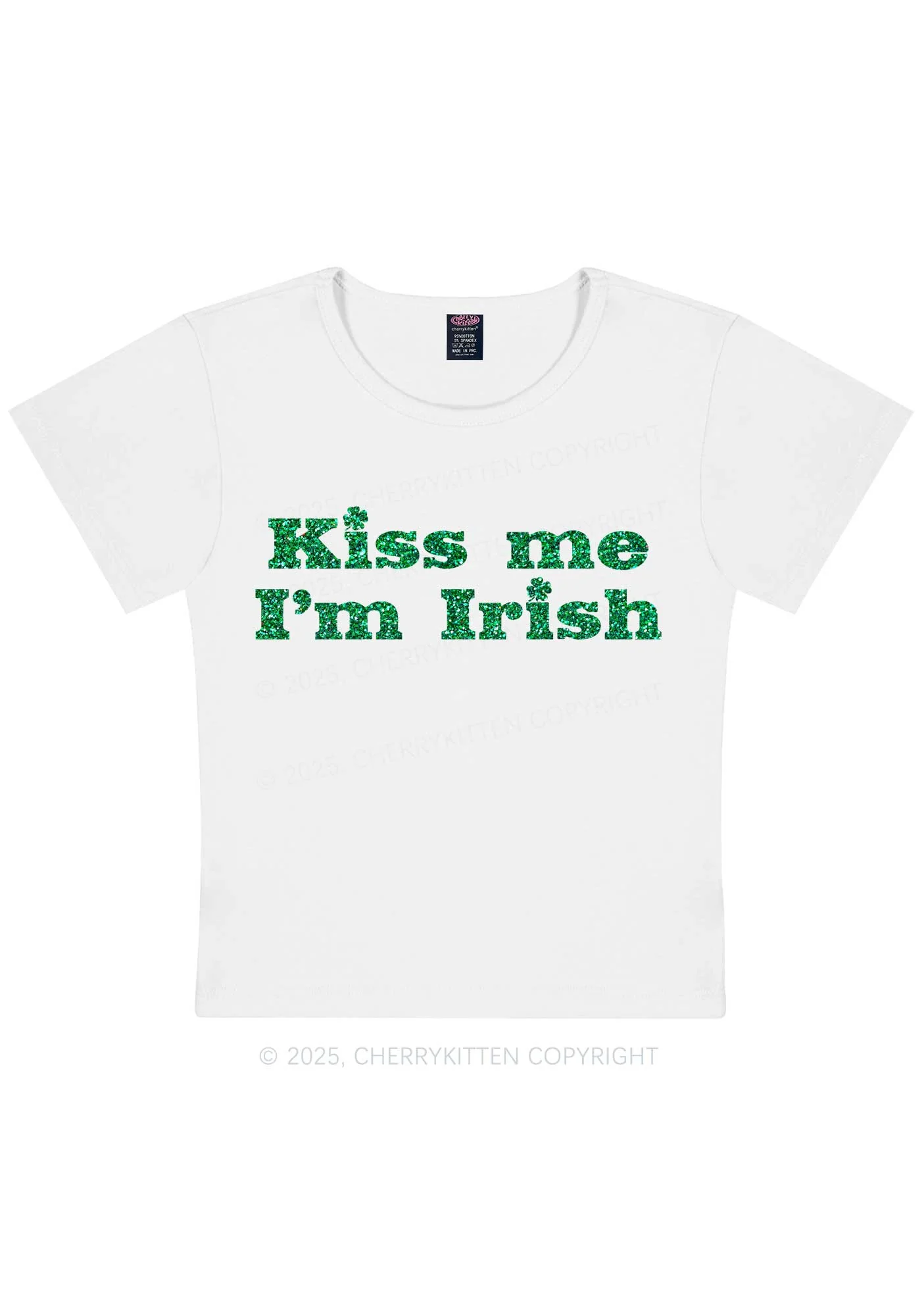 Glitter Kiss Me St Patricks Y2K Baby Tee Cherrykitten - Image 4