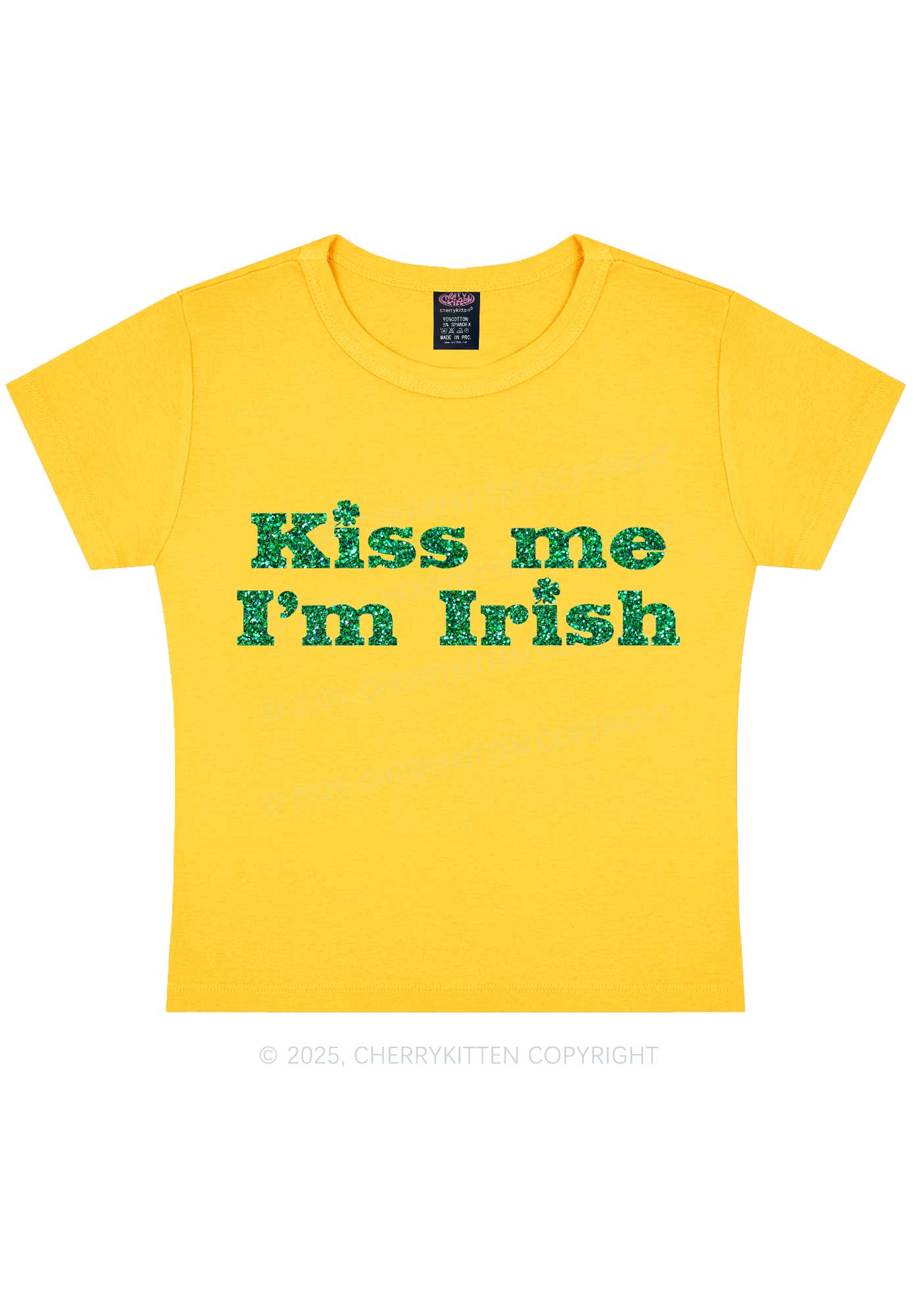 Glitter Kiss Me St Patricks Y2K Baby Tee Cherrykitten - Image 5