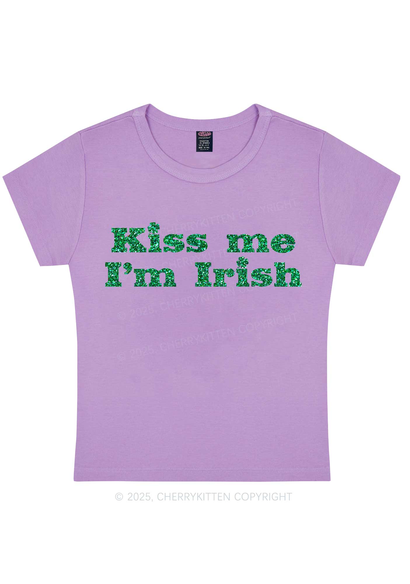 Glitter Kiss Me St Patricks Y2K Baby Tee Cherrykitten - Image 6