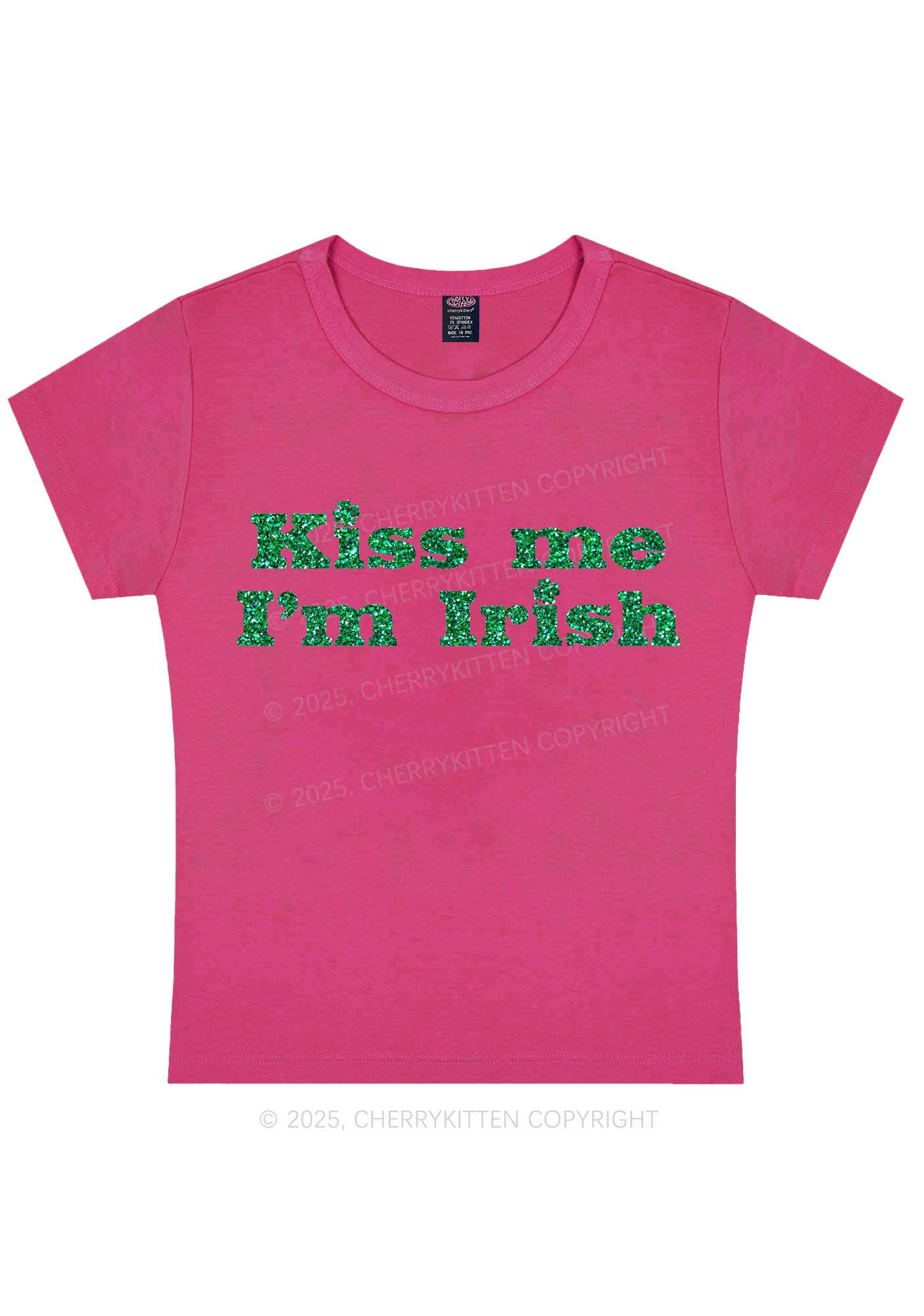Glitter Kiss Me St Patricks Y2K Baby Tee Cherrykitten - Image 7