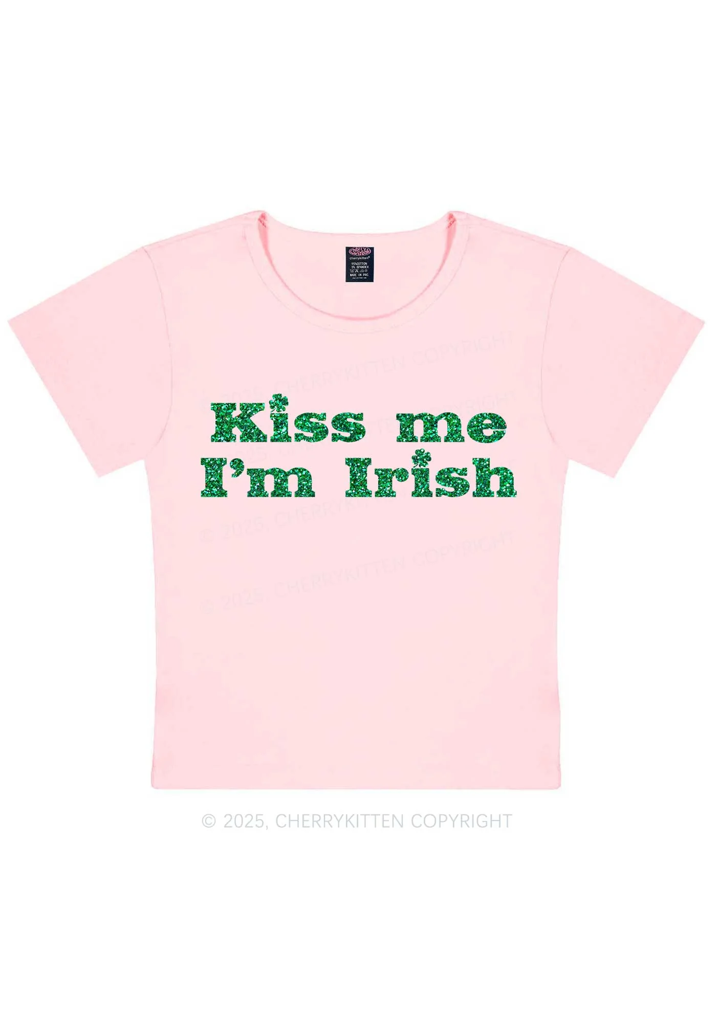Glitter Kiss Me St Patricks Y2K Baby Tee Cherrykitten - Image 8