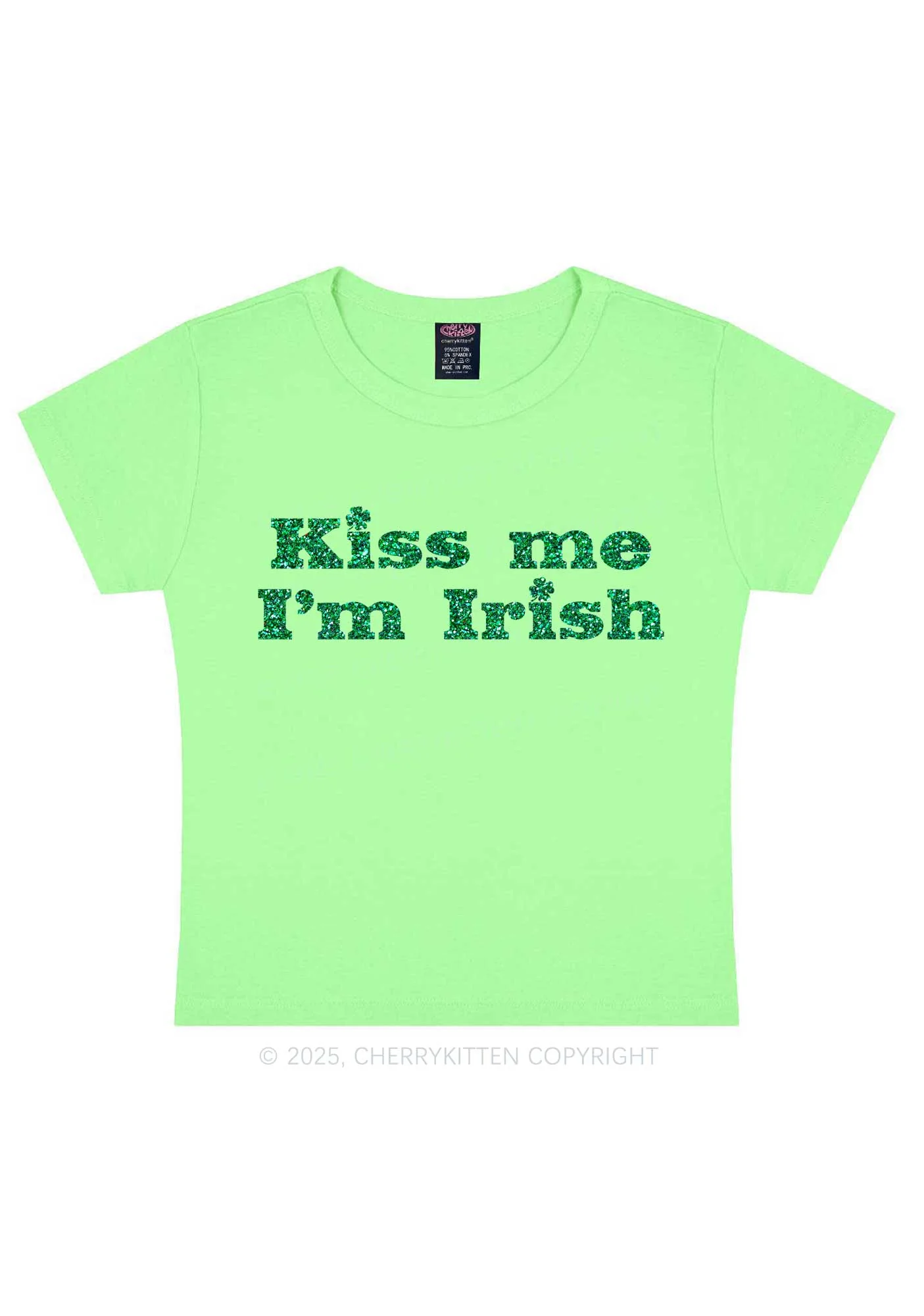 Glitter Kiss Me St Patricks Y2K Baby Tee Cherrykitten - Image 9