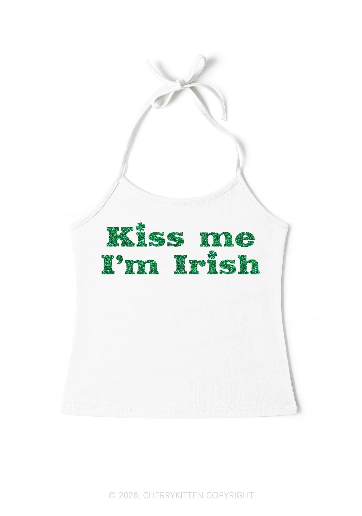 Glitter Kiss Me St Patricks Y2K Halter Neck Cami Cherrykitten - Image 3