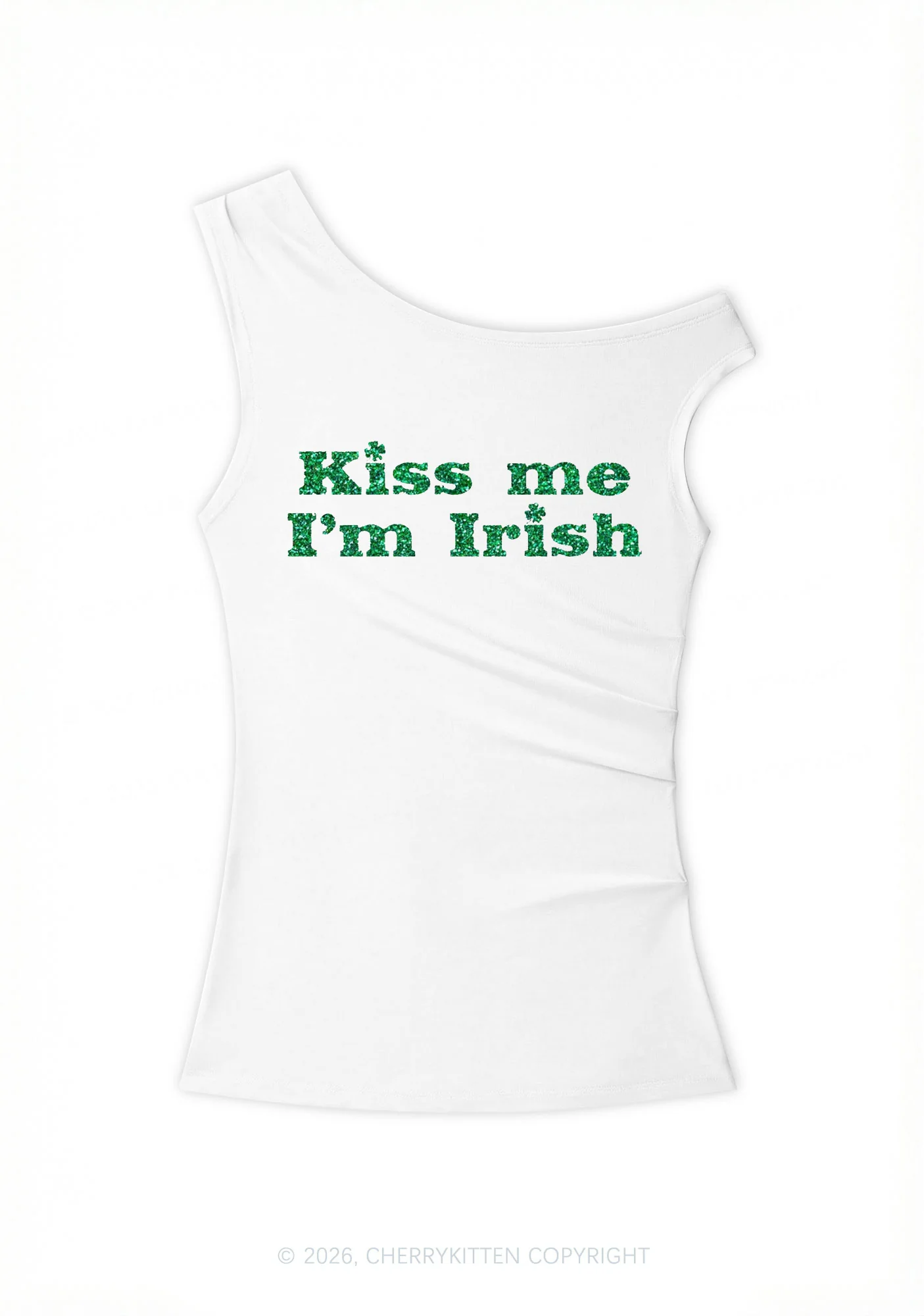 Glitter Kiss Me St Patricks Y2K Off Shoulder Tank Top Cherrykitten - Image 3