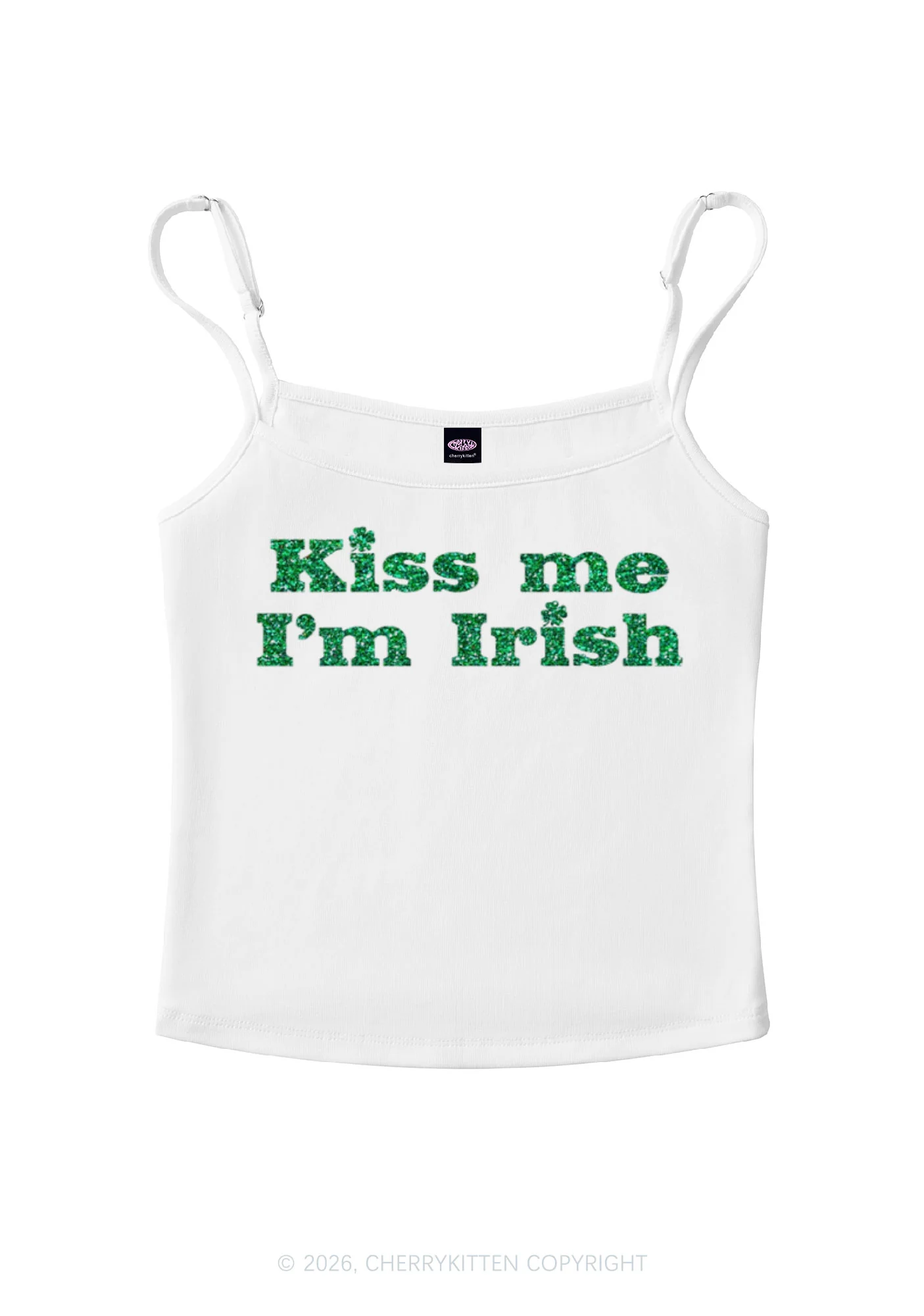 Glitter Kiss Me St Patricks Y2K Spaghetti Strap Cami Cherrykitten - Image 3