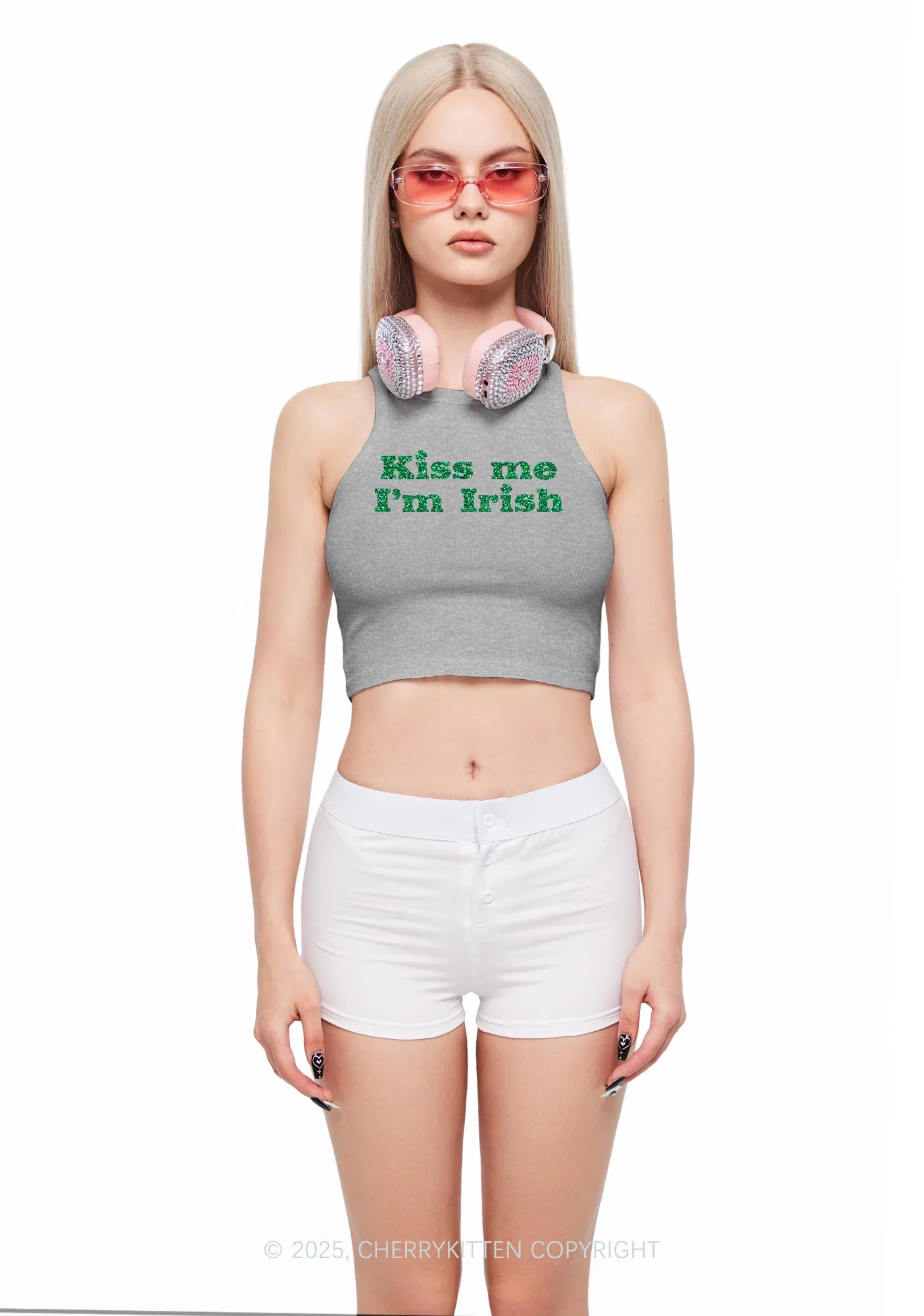 Glitter Kiss Me Y2K Crop Tank Top Cherrykitten - Image 3