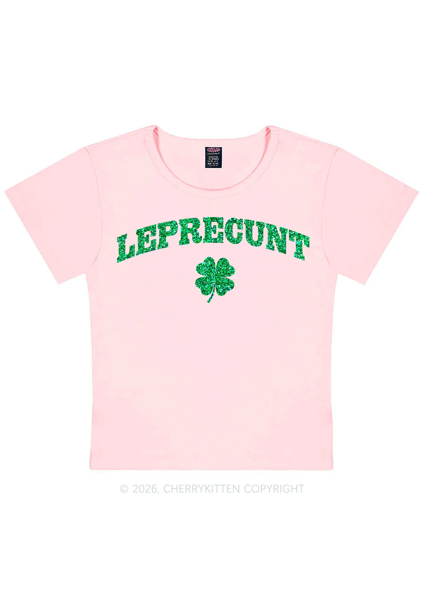 Glitter Leprecunt St Patricks Y2K Baby Tee Cherrykitten - Image 13