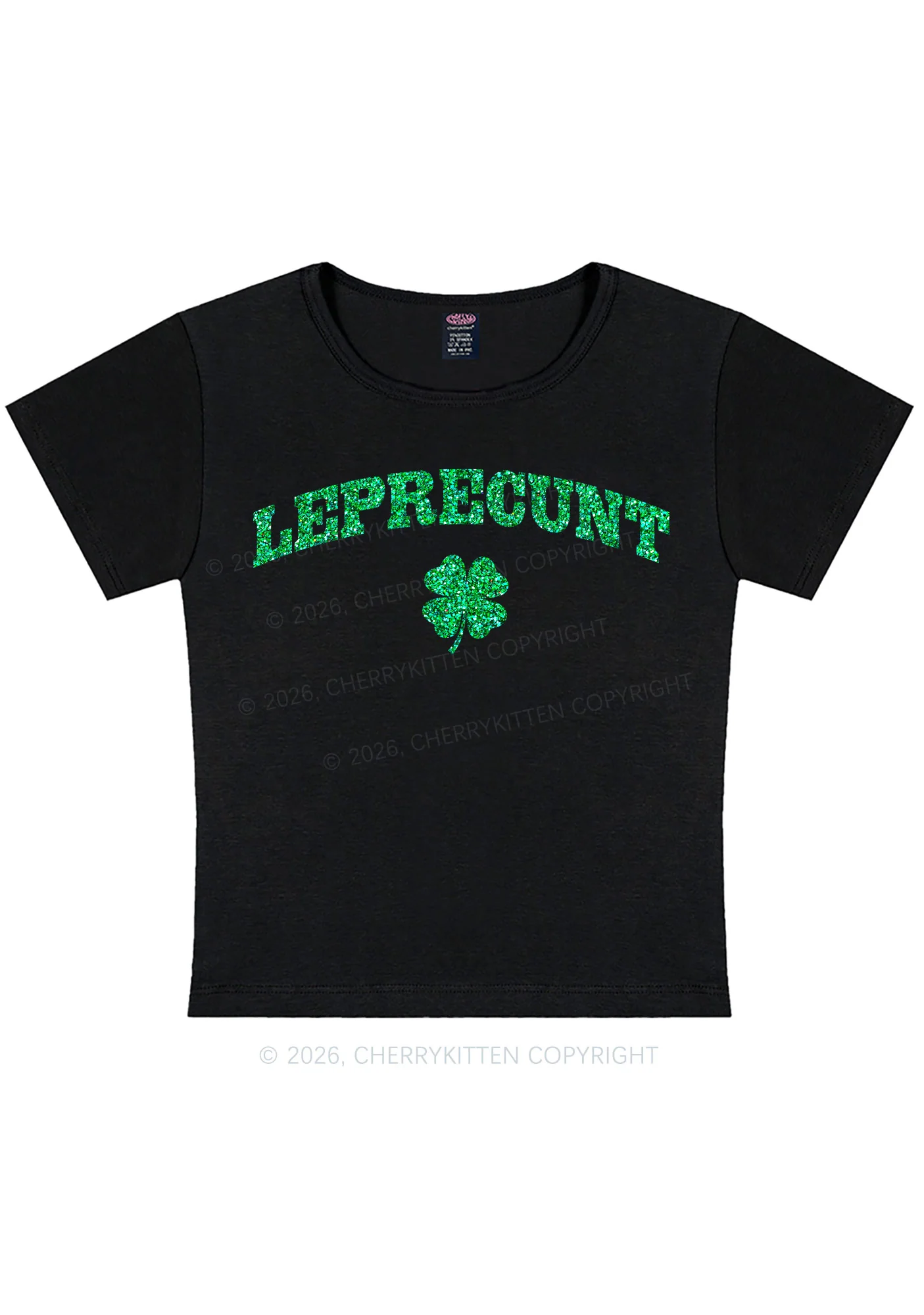 Glitter Leprecunt St Patricks Y2K Baby Tee Cherrykitten - Image 4