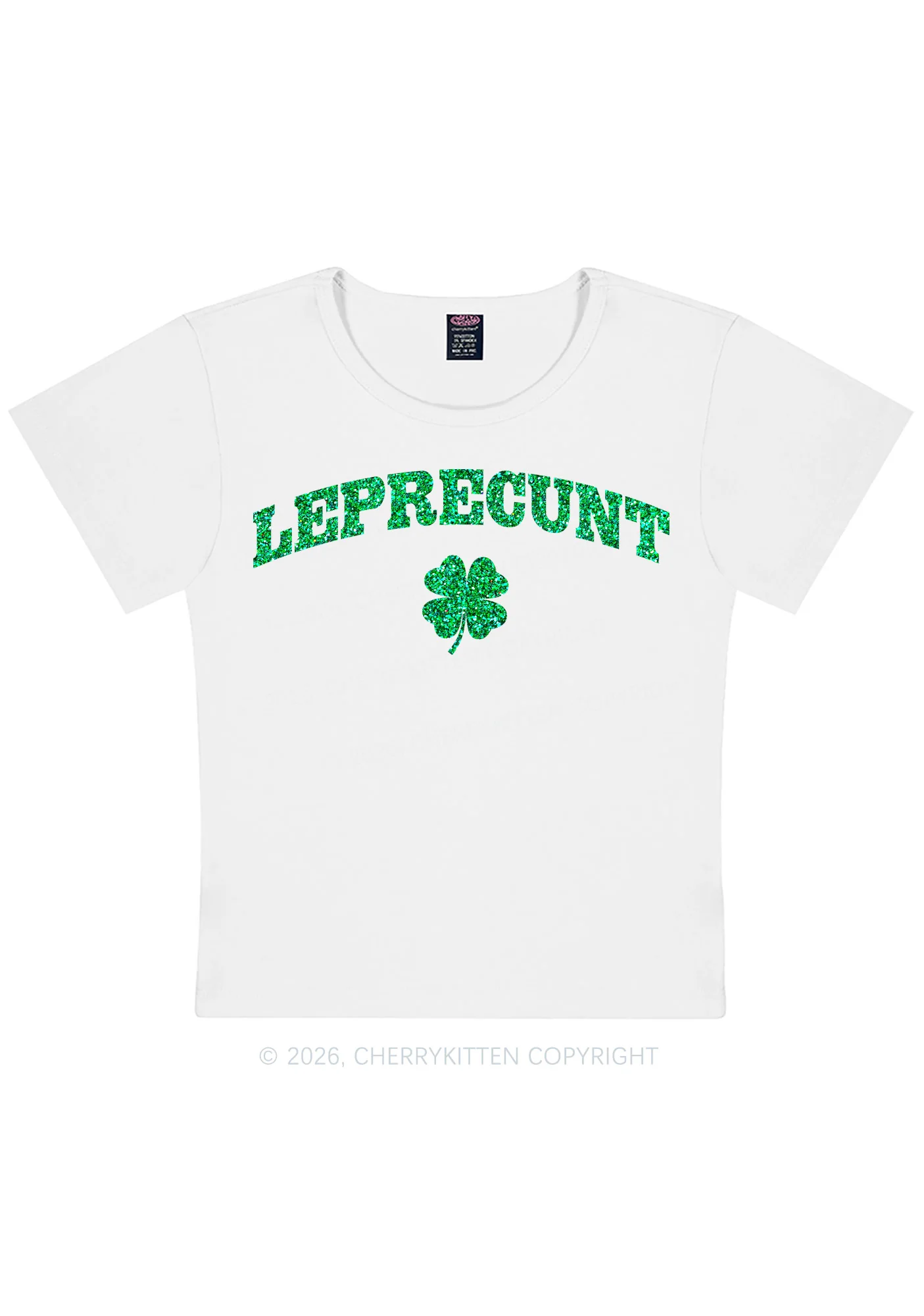Glitter Leprecunt St Patricks Y2K Baby Tee Cherrykitten - Image 5