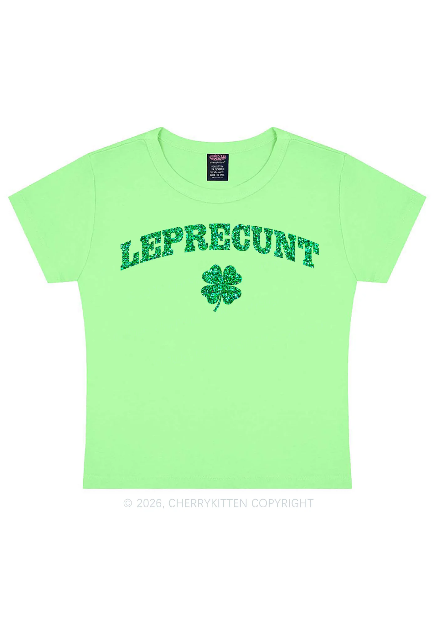 Glitter Leprecunt St Patricks Y2K Baby Tee Cherrykitten - Image 6