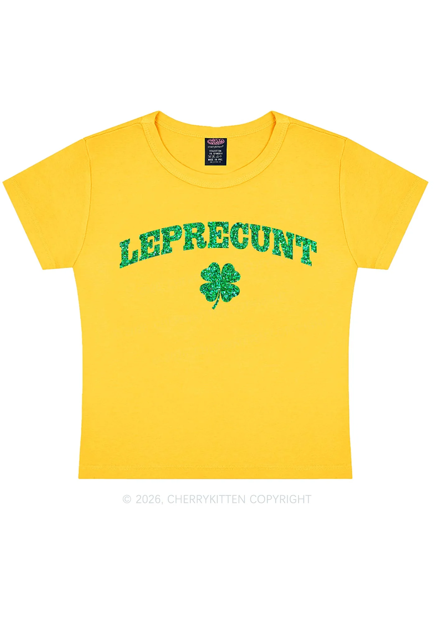 Glitter Leprecunt St Patricks Y2K Baby Tee Cherrykitten - Image 7