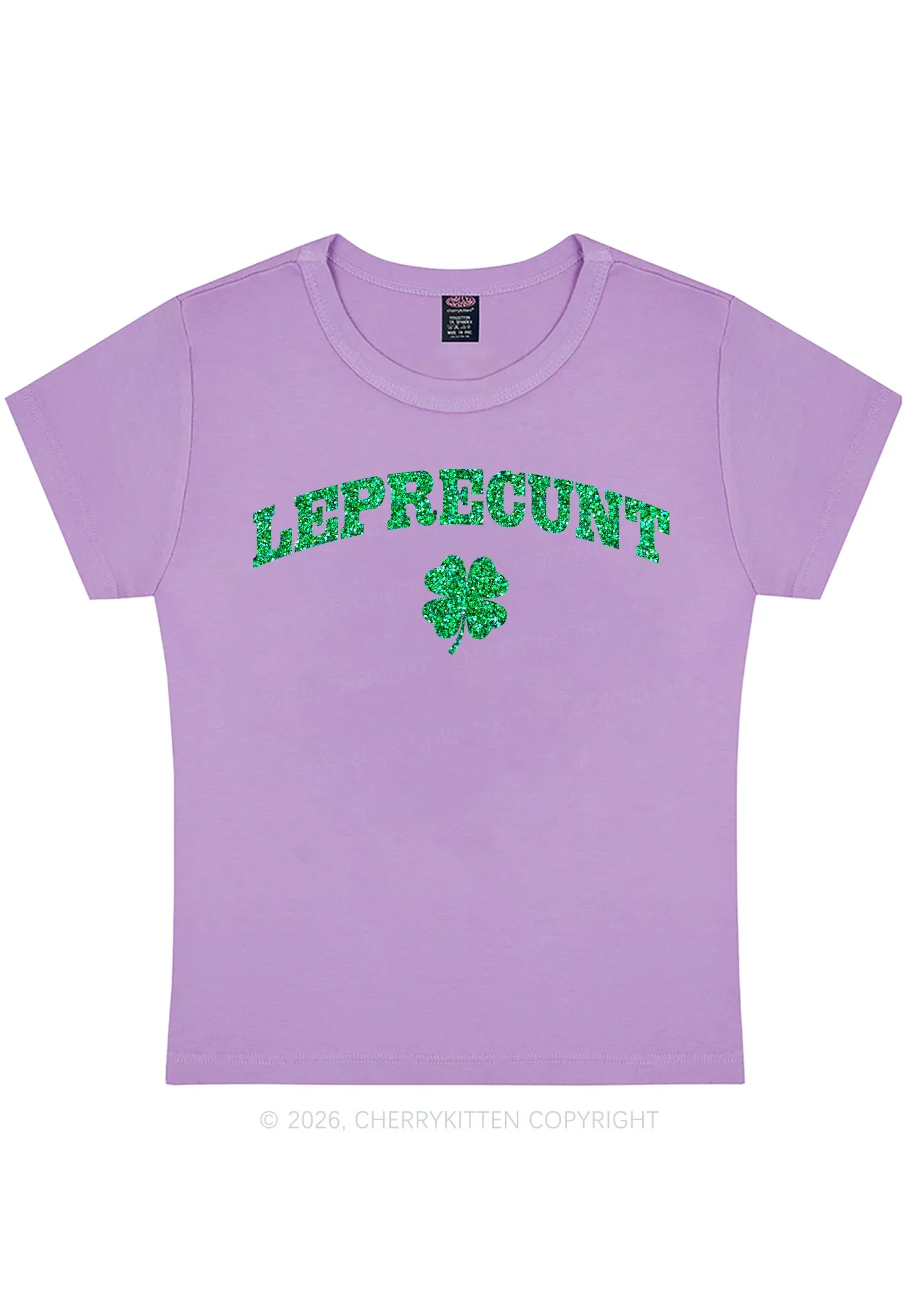 Glitter Leprecunt St Patricks Y2K Baby Tee Cherrykitten - Image 8