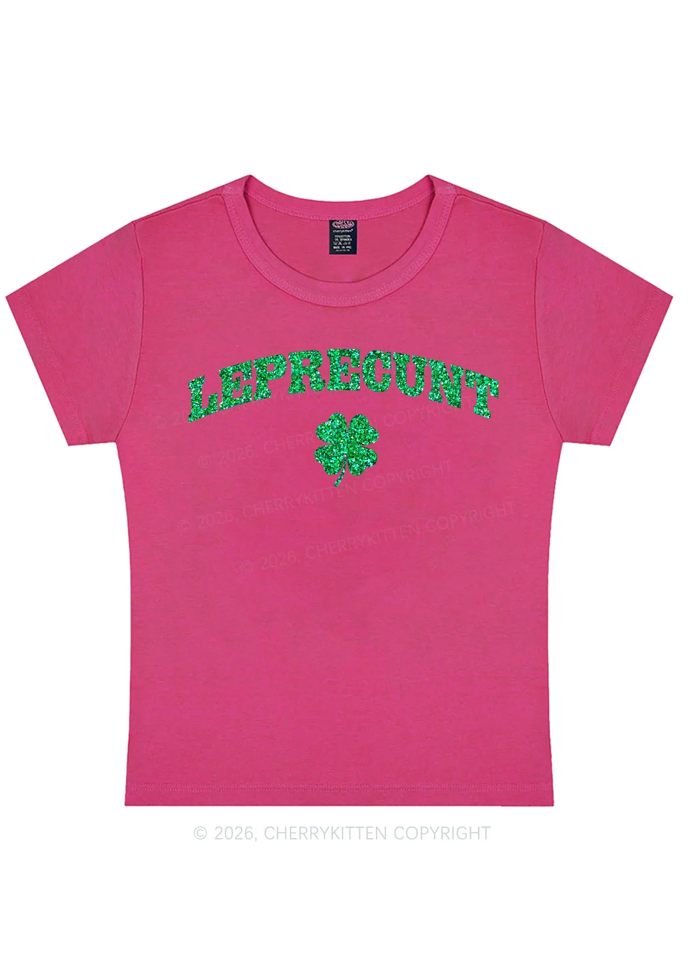 Glitter Leprecunt St Patricks Y2K Baby Tee Cherrykitten - Image 9