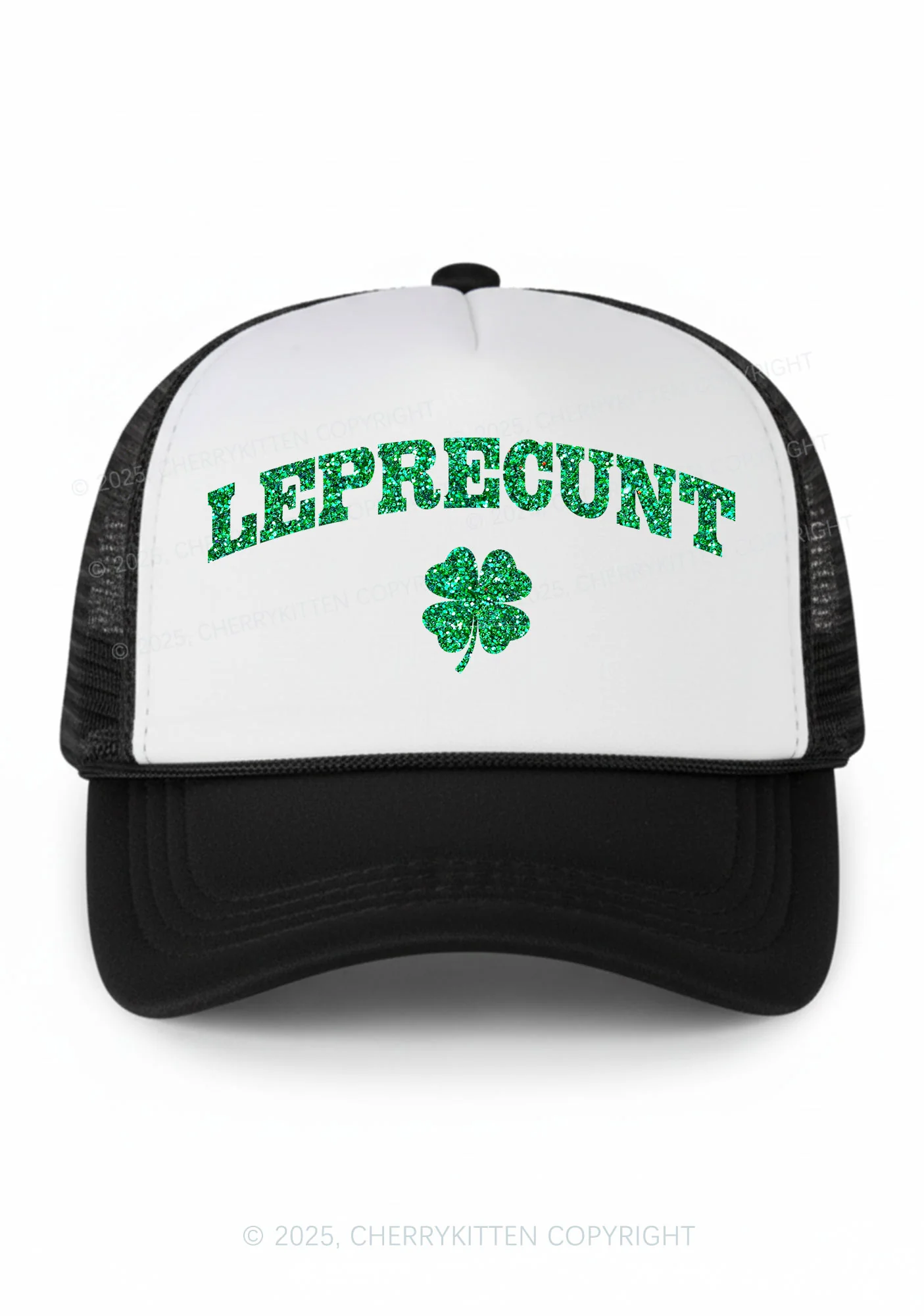 Glitter Leprecunt St Patricks Y2K Colorblock Trucker Hat Cherrykitten - Image 2