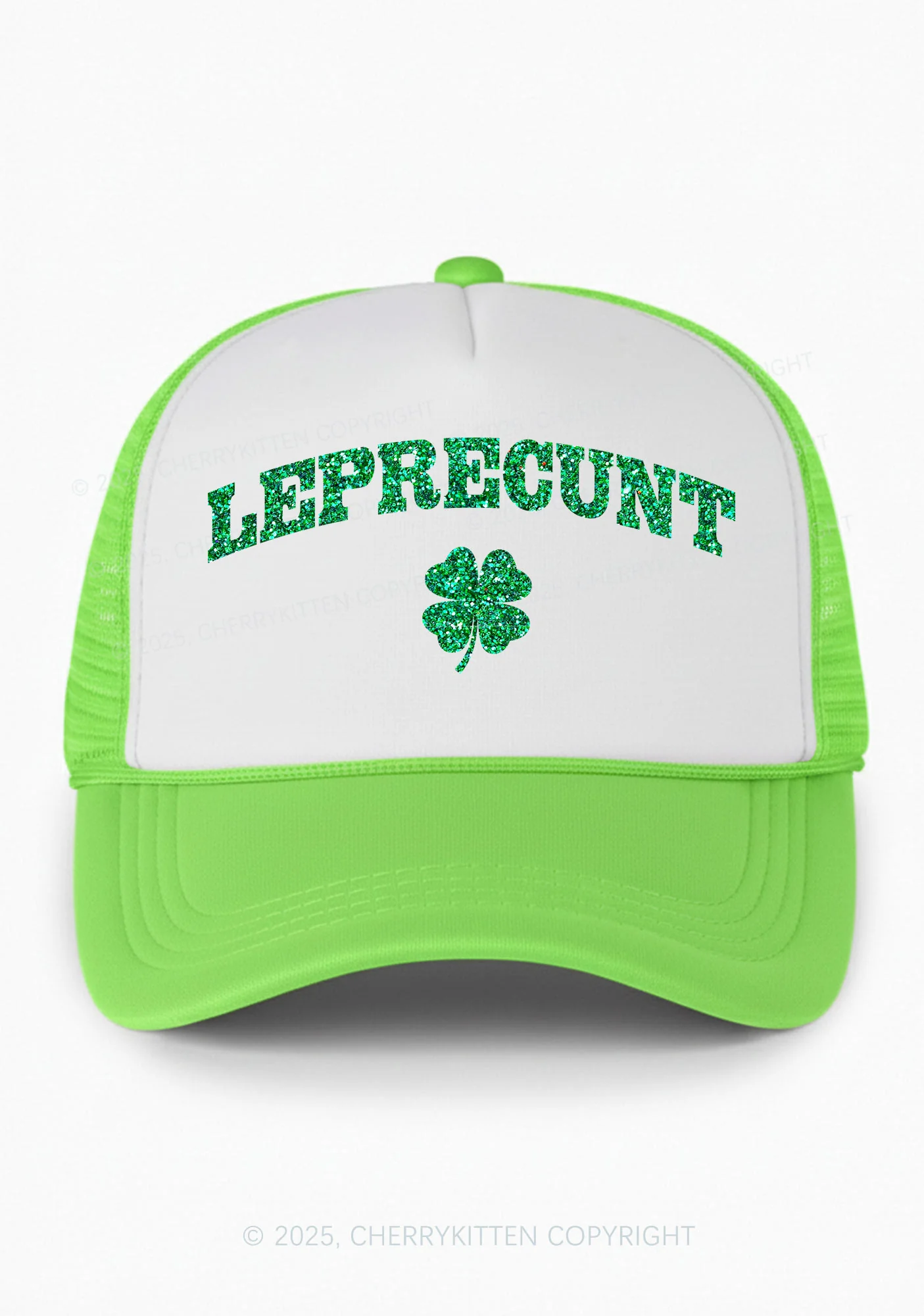 Glitter Leprecunt St Patricks Y2K Colorblock Trucker Hat Cherrykitten - Image 3