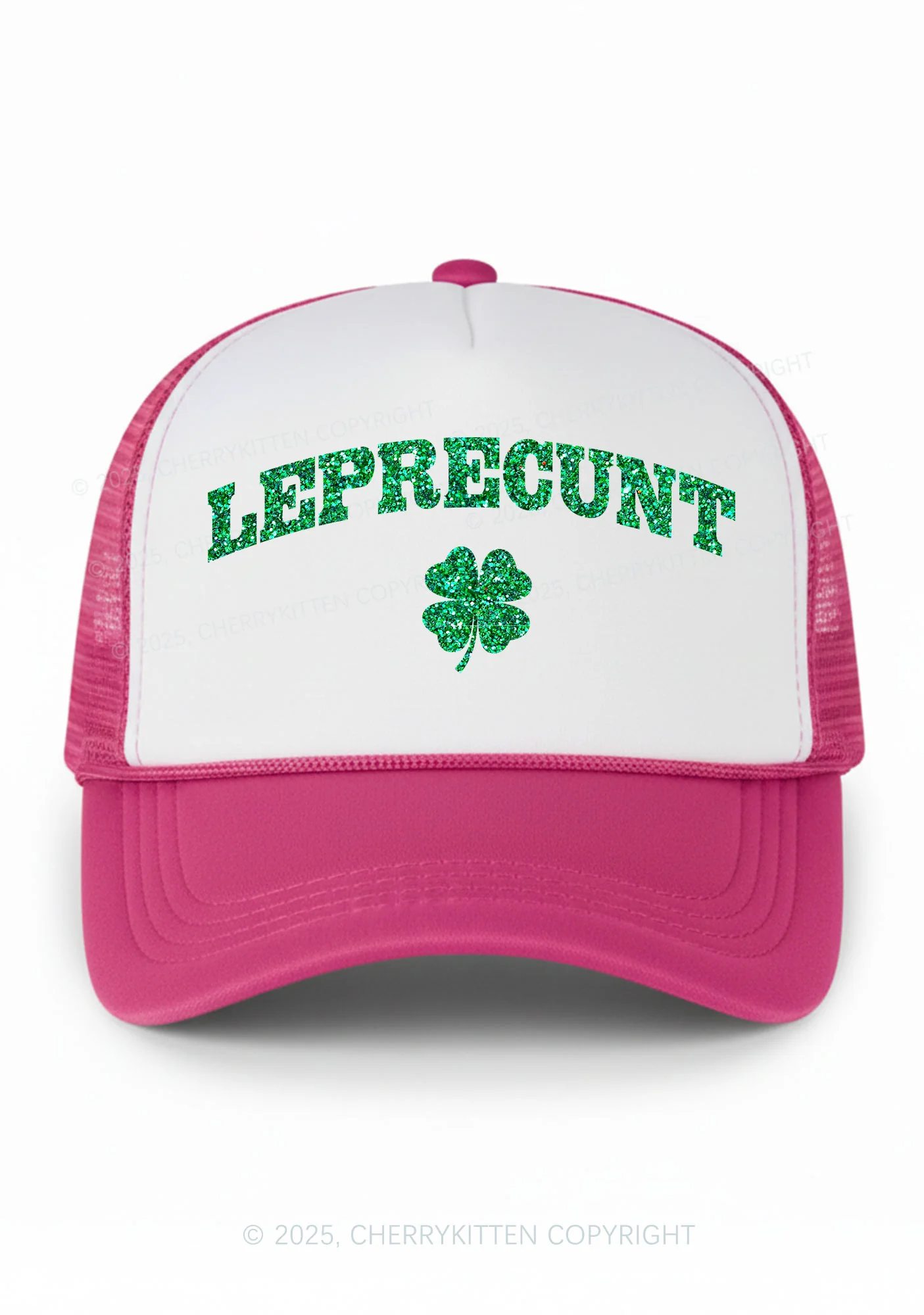 Glitter Leprecunt St Patricks Y2K Colorblock Trucker Hat Cherrykitten - Image 4