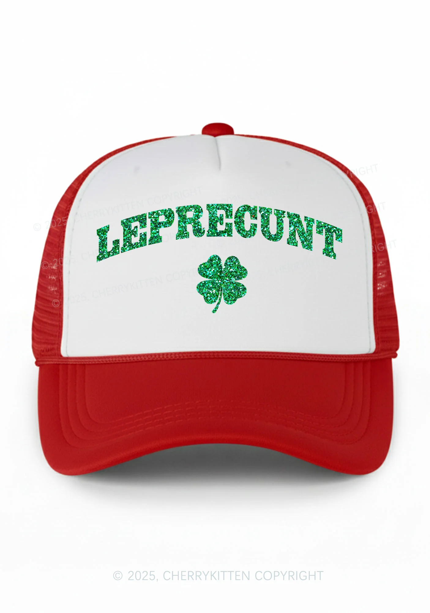 Glitter Leprecunt St Patricks Y2K Colorblock Trucker Hat Cherrykitten - Image 5