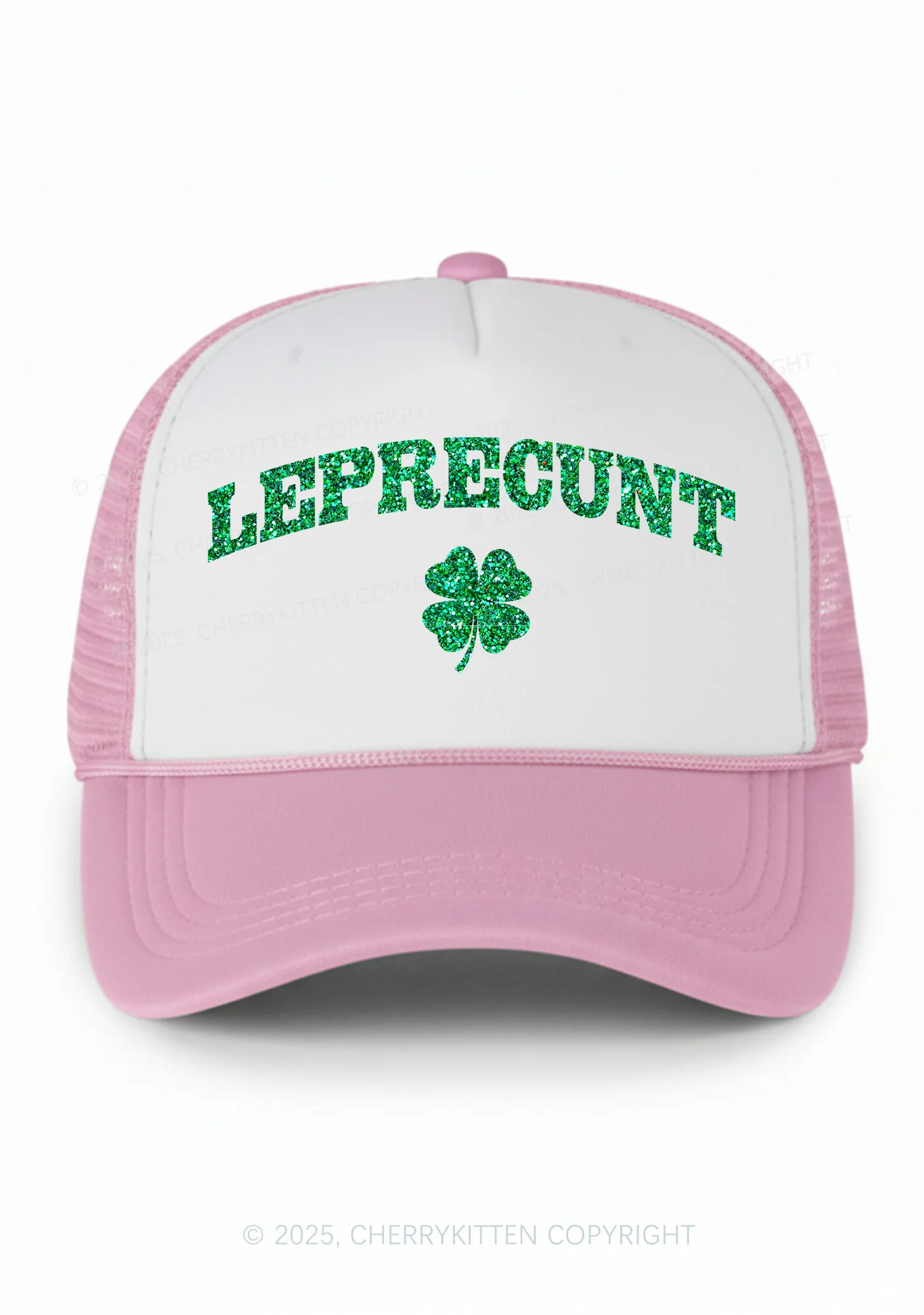 Glitter Leprecunt St Patricks Y2K Colorblock Trucker Hat Cherrykitten - Image 6