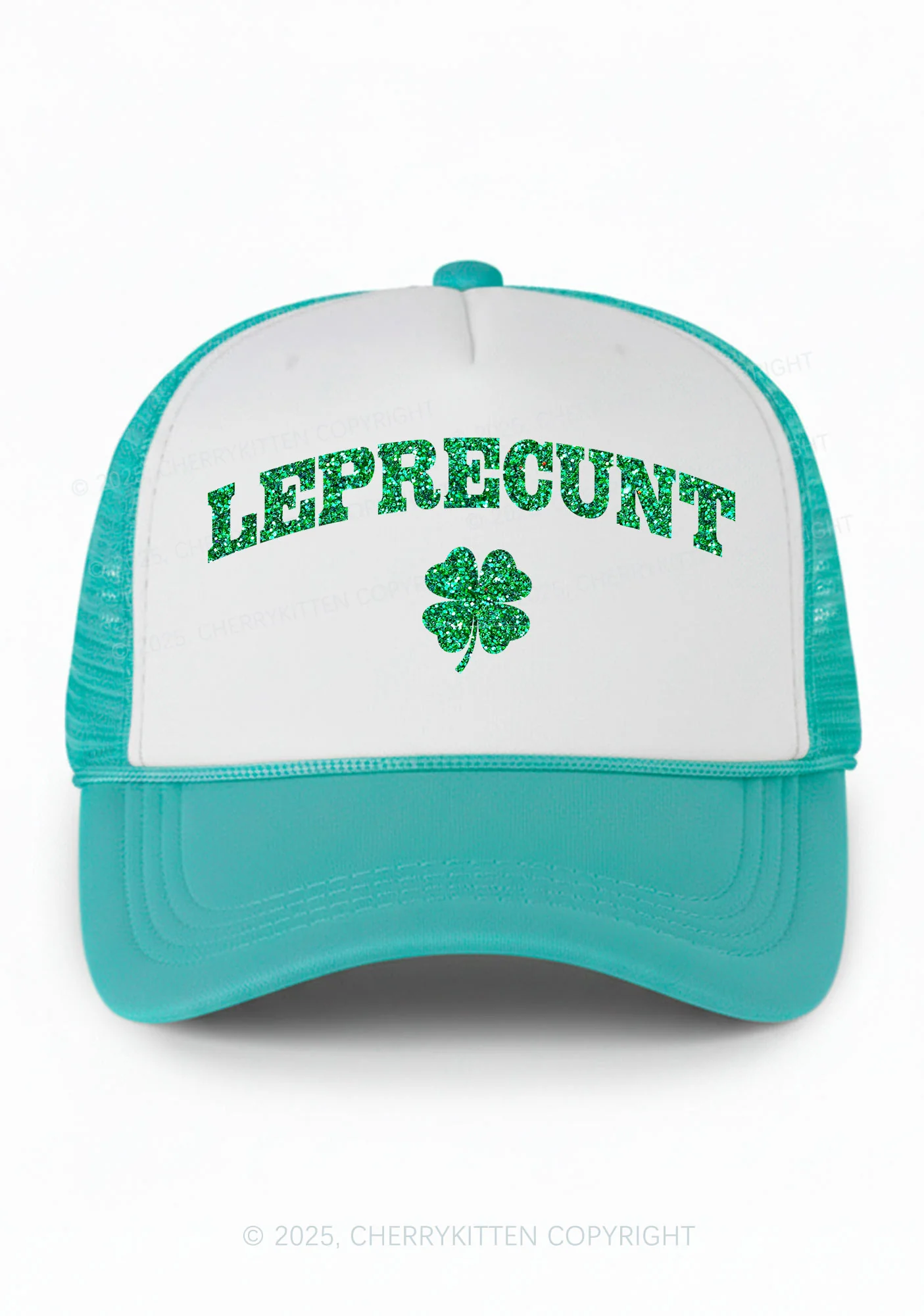 Glitter Leprecunt St Patricks Y2K Colorblock Trucker Hat Cherrykitten - Image 7