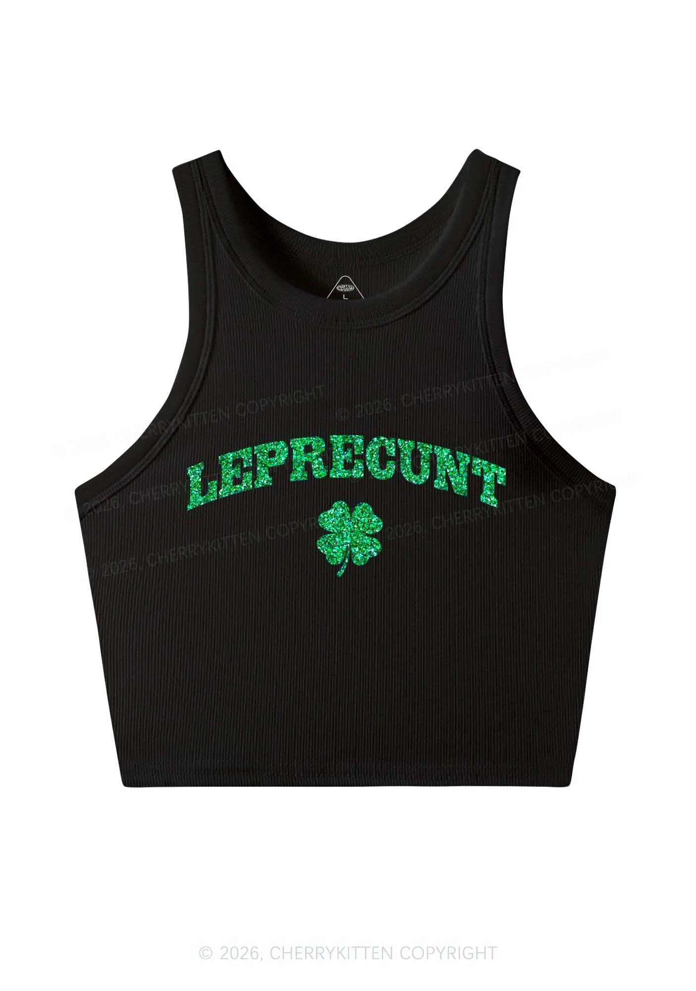 Glitter Leprecunt St Patricks Y2K Crop Tank Top Cherrykitten - Image 3