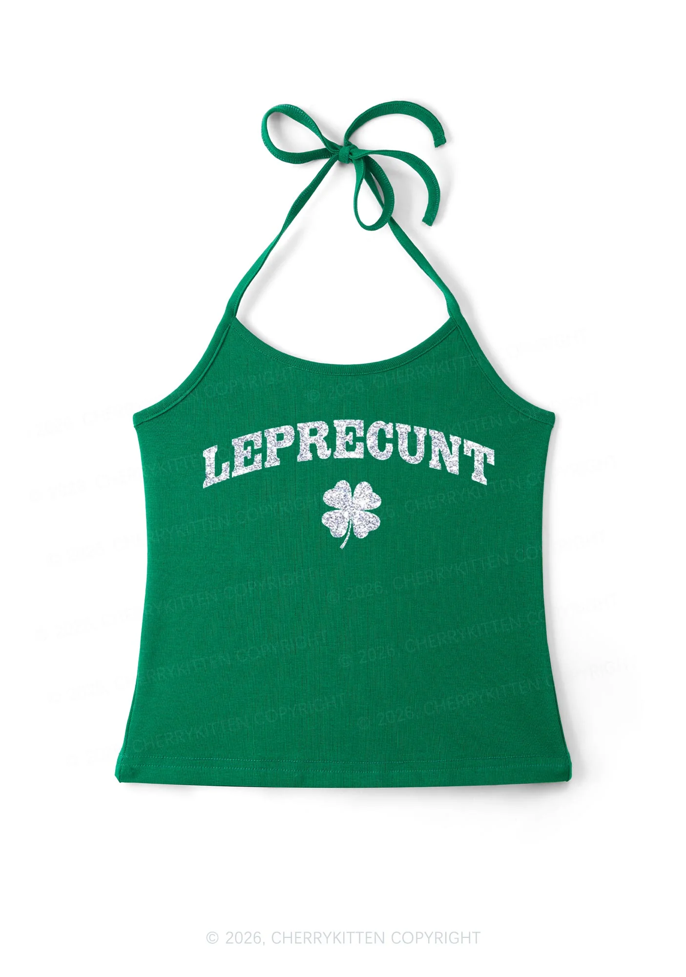 Glitter Leprecunt St Patricks Y2K Halter Neck Cami Cherrykitten - Image 3