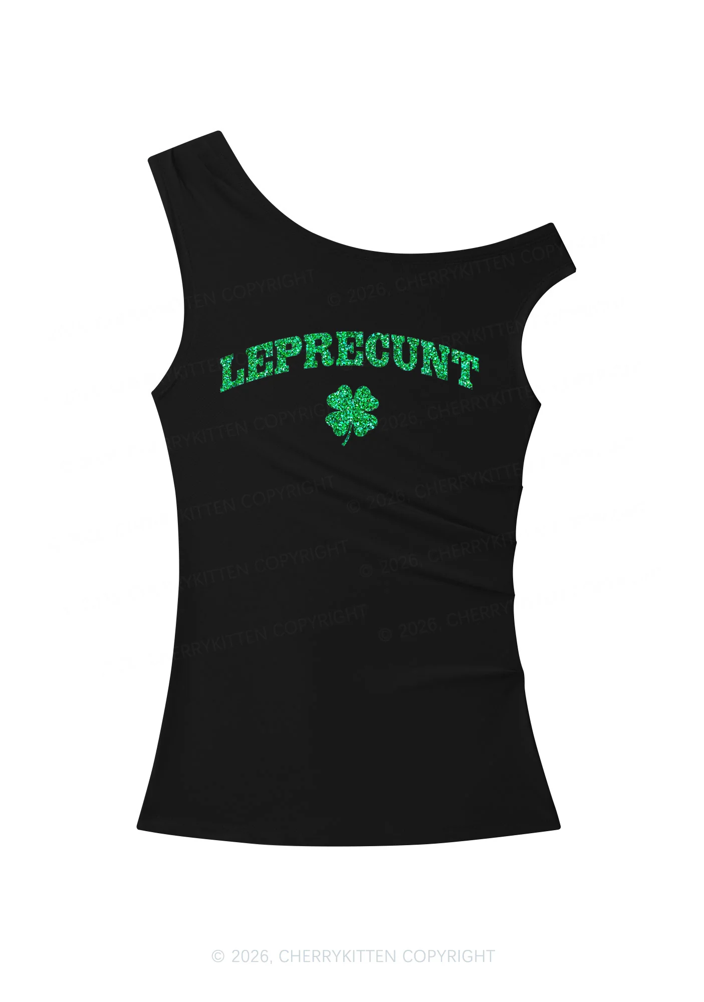Glitter Leprecunt St Patricks Y2K Off Shoulder Tank Top Cherrykitten - Image 3