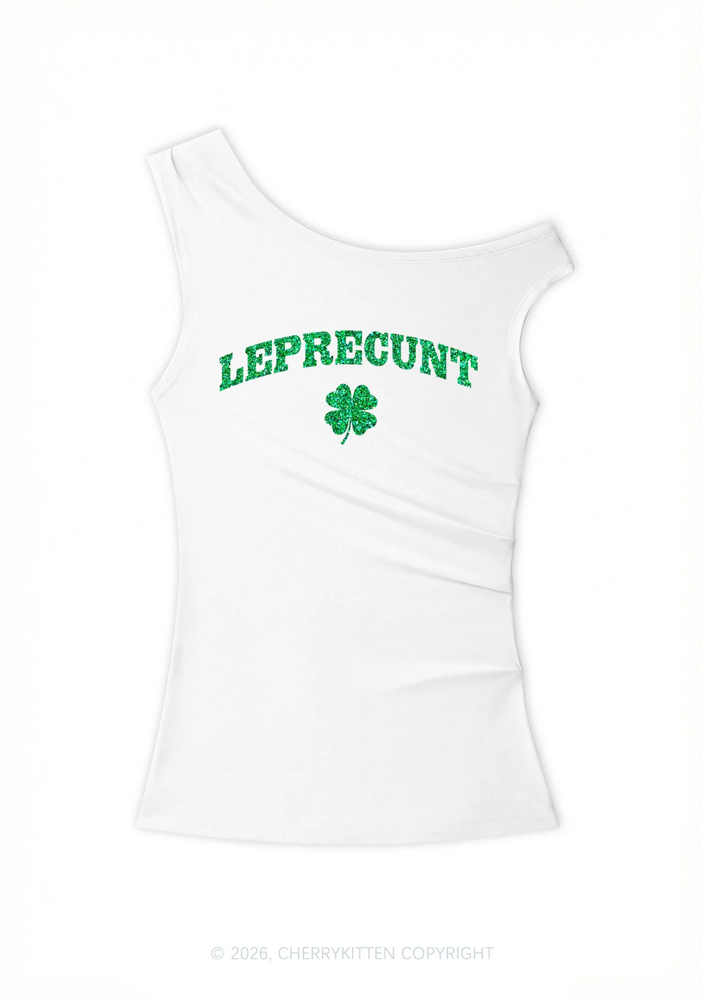 Glitter Leprecunt St Patricks Y2K Off Shoulder Tank Top Cherrykitten - Image 4