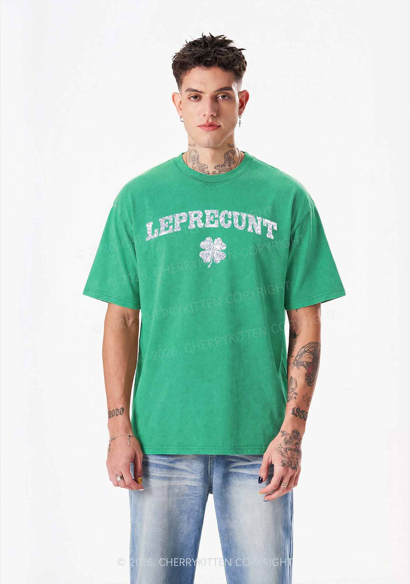 Glitter Leprecunt St Patricks Y2K Shirts Washed Tee Cherrykitten - Image 2
