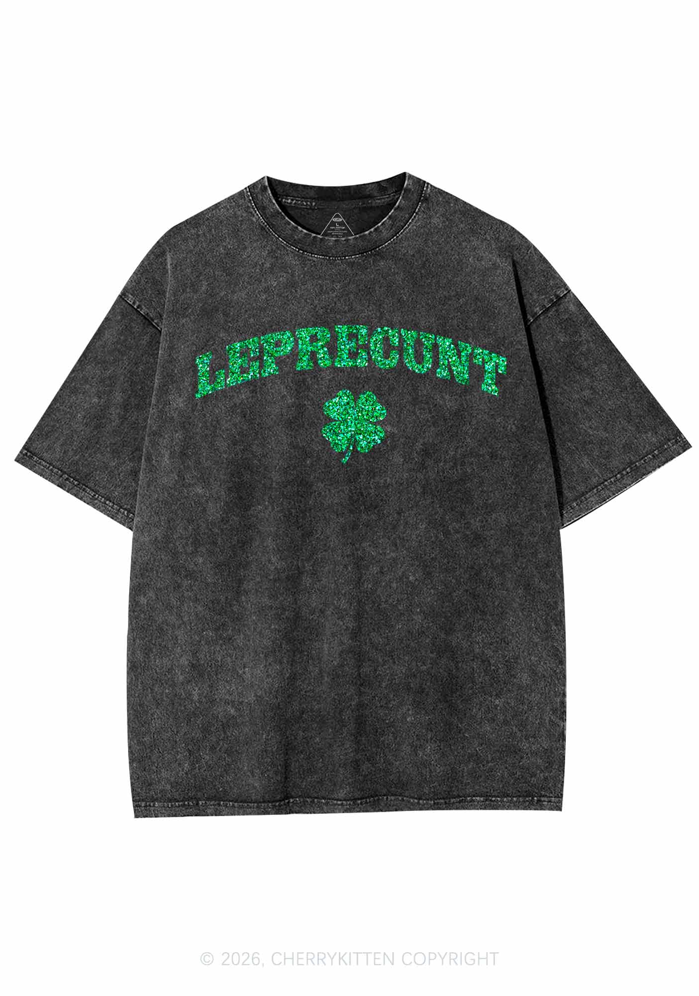 Glitter Leprecunt St Patricks Y2K Shirts Washed Tee Cherrykitten - Image 3