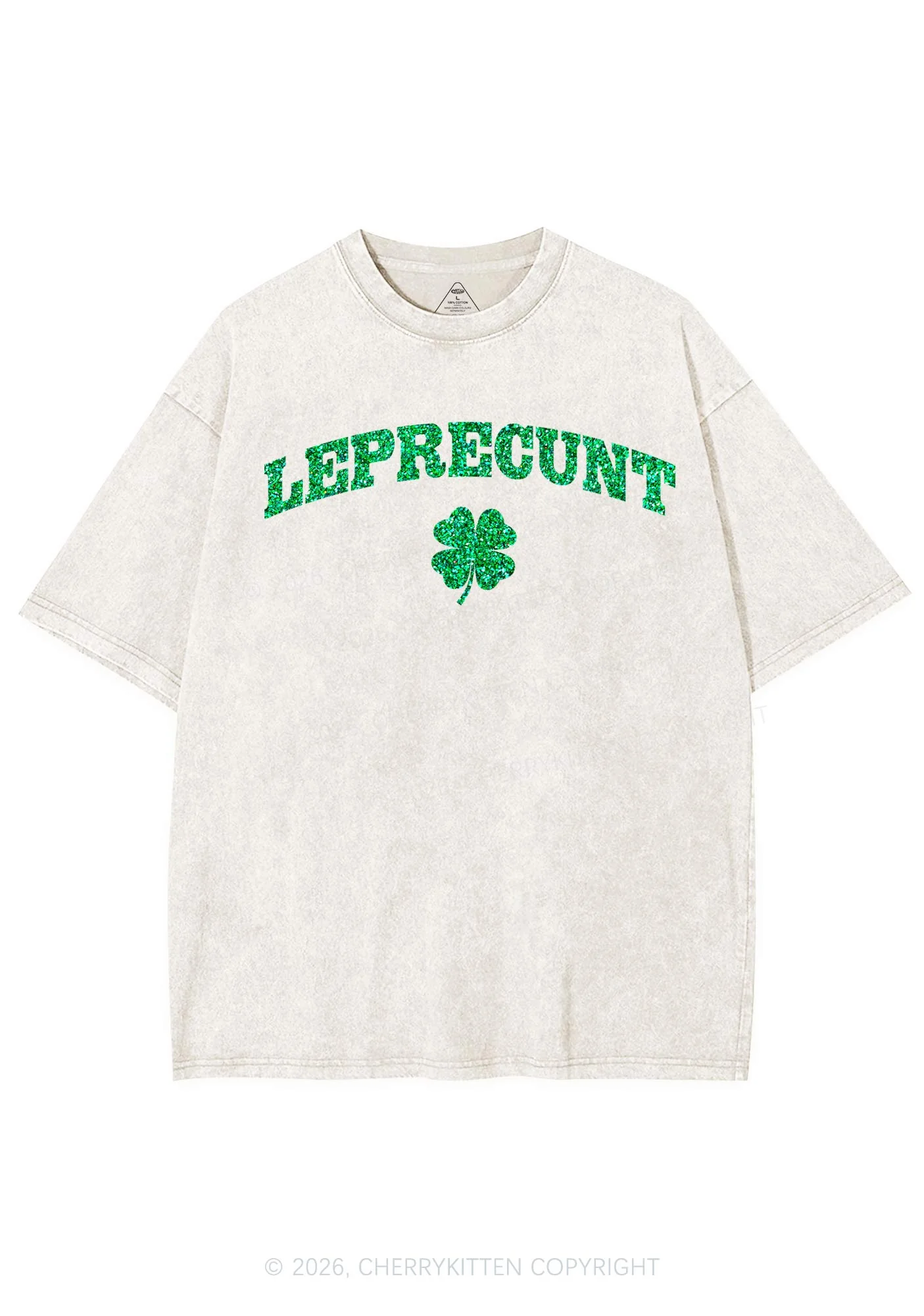 Glitter Leprecunt St Patricks Y2K Shirts Washed Tee Cherrykitten - Image 4