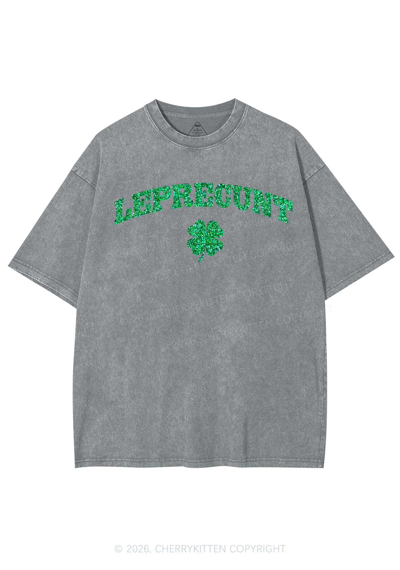 Glitter Leprecunt St Patricks Y2K Shirts Washed Tee Cherrykitten - Image 7
