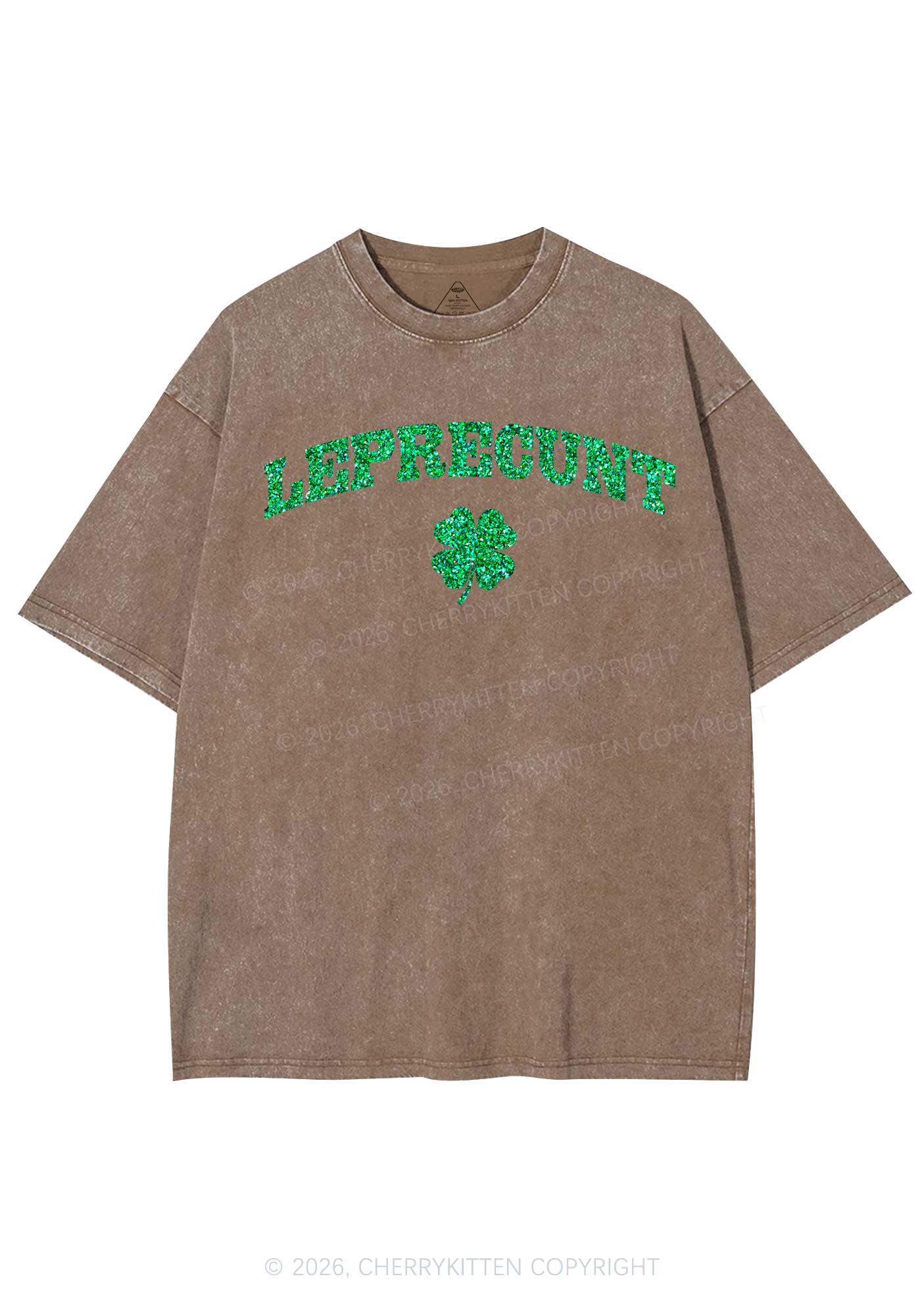 Glitter Leprecunt St Patricks Y2K Shirts Washed Tee Cherrykitten - Image 8