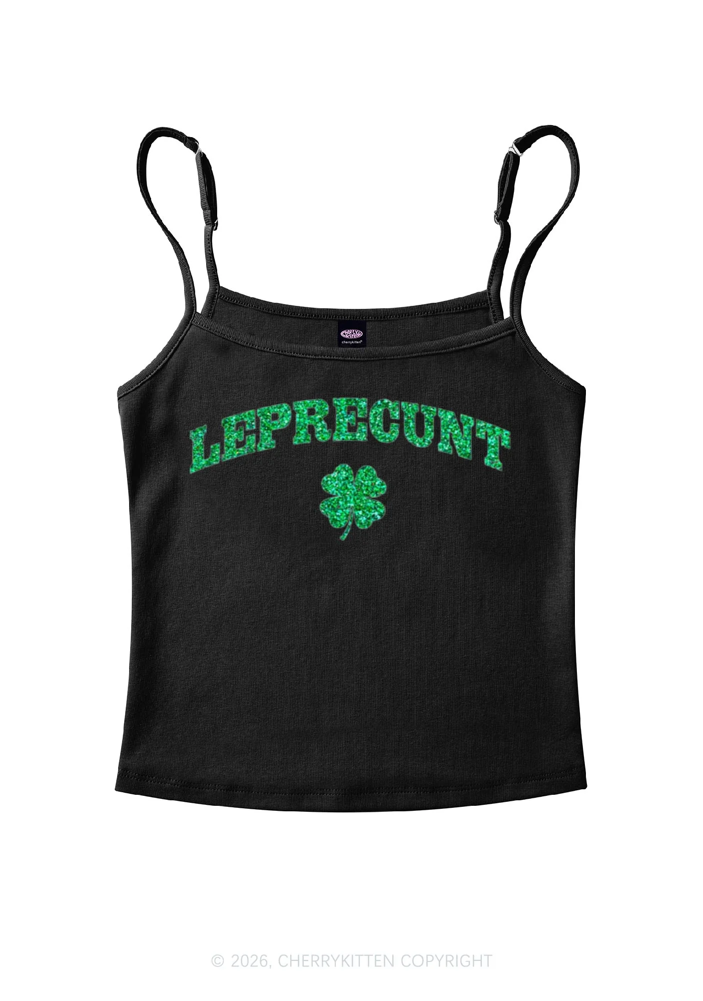 Glitter Leprecunt St Patricks Y2K Spaghetti Strap Cami Cherrykitten - Image 2