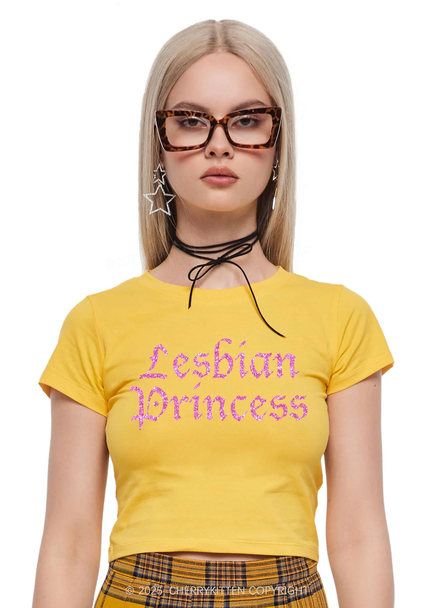 Glitter Lesbian Princess Y2K Baby Tee Cherrykitten - Image 2
