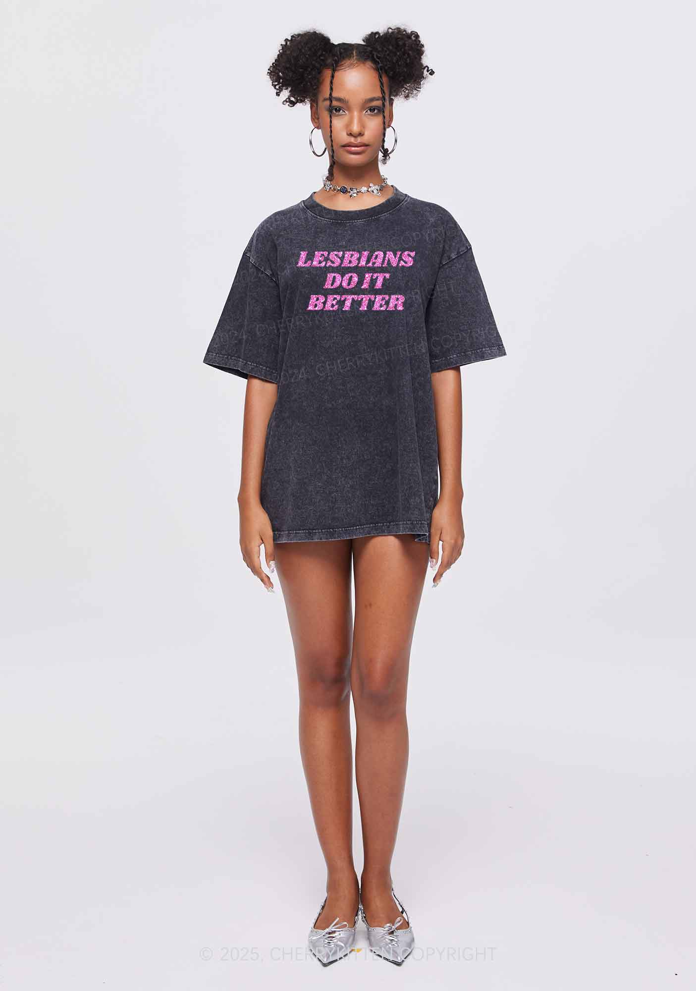 Glitter Lesbians Do It Better Pride Y2K Shirts Washed Tee Cherrykitten - Image 3