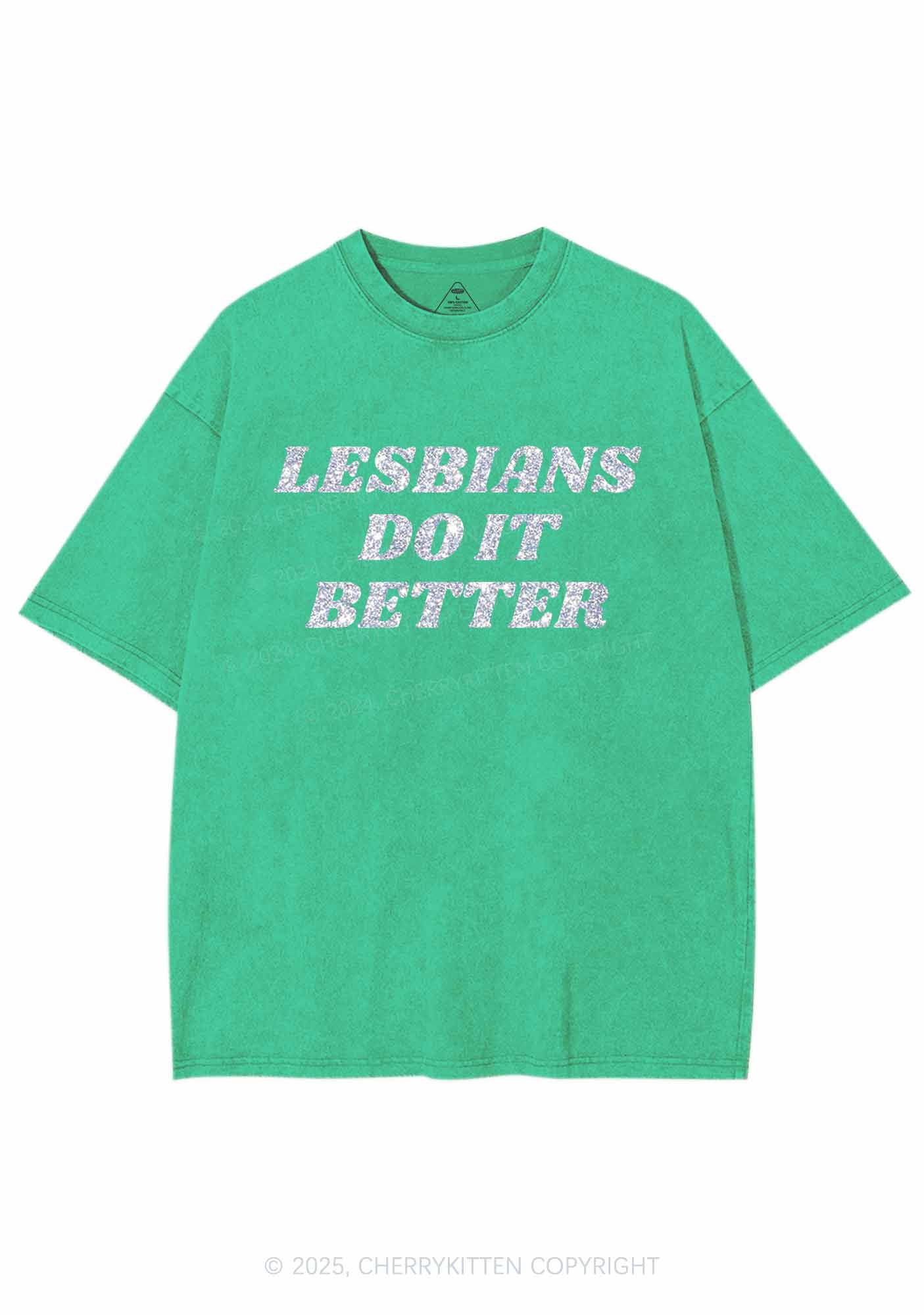 Glitter Lesbians Do It Better Pride Y2K Shirts Washed Tee Cherrykitten - Image 8