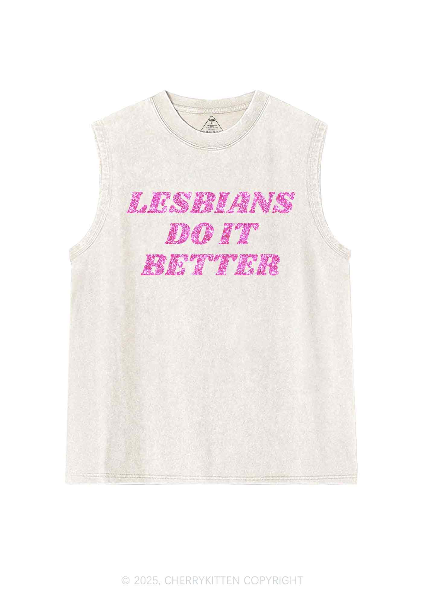 Glitter Lesbians Do It Better Pride Y2K Washed Muscle Tank Cherrykitten - Image 5