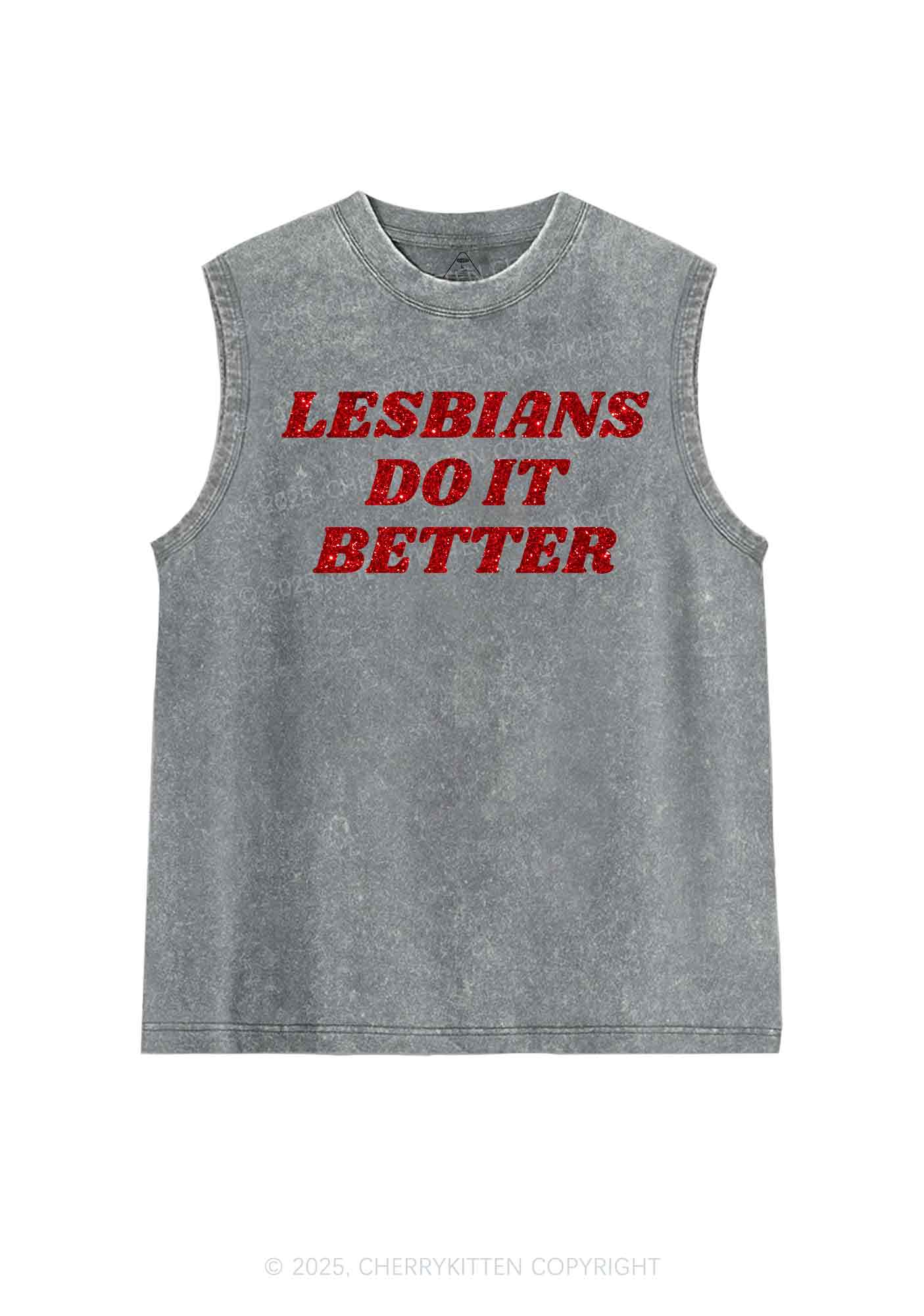 Glitter Lesbians Do It Better Pride Y2K Washed Muscle Tank Cherrykitten - Image 6