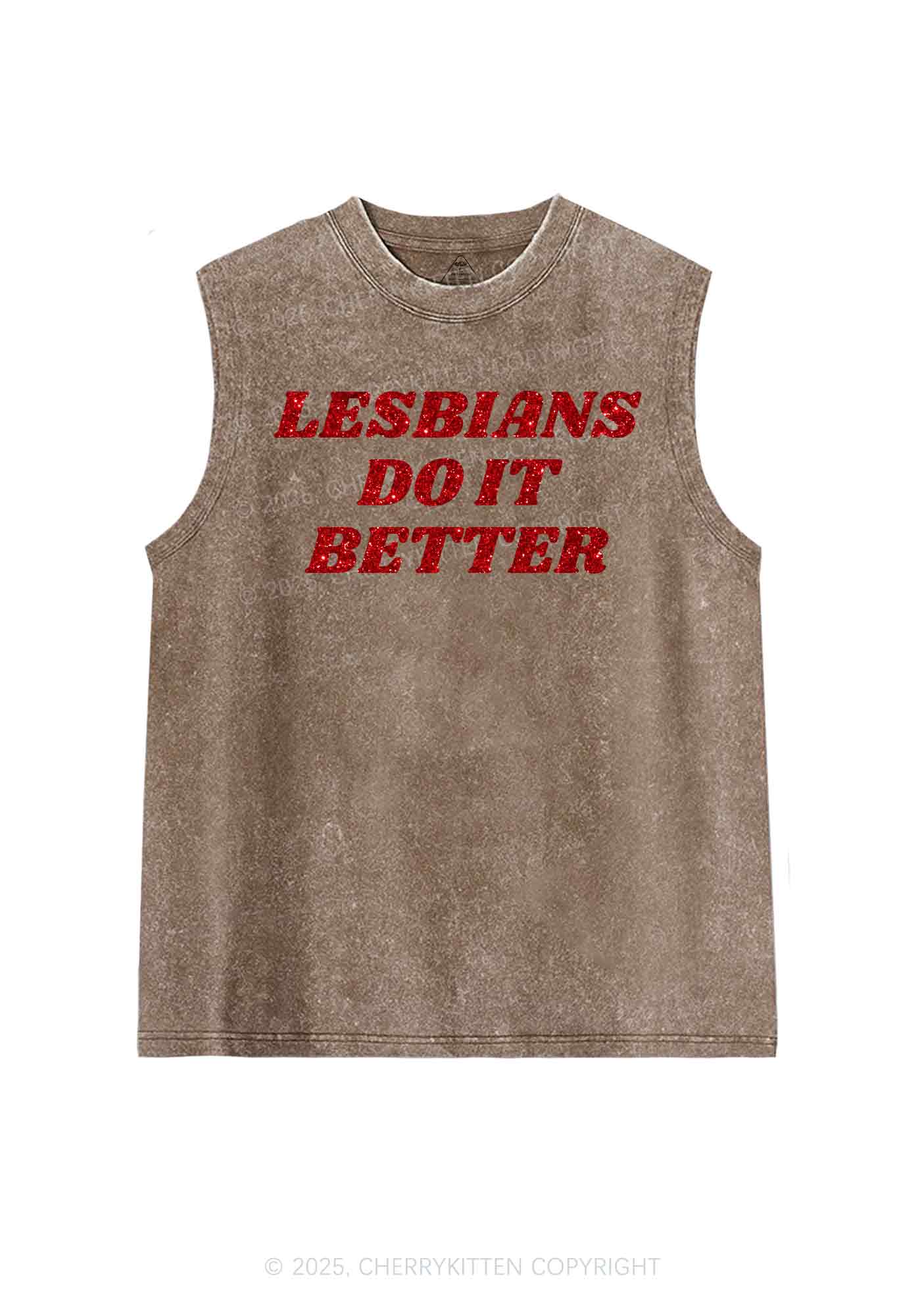Glitter Lesbians Do It Better Pride Y2K Washed Muscle Tank Cherrykitten - Image 7