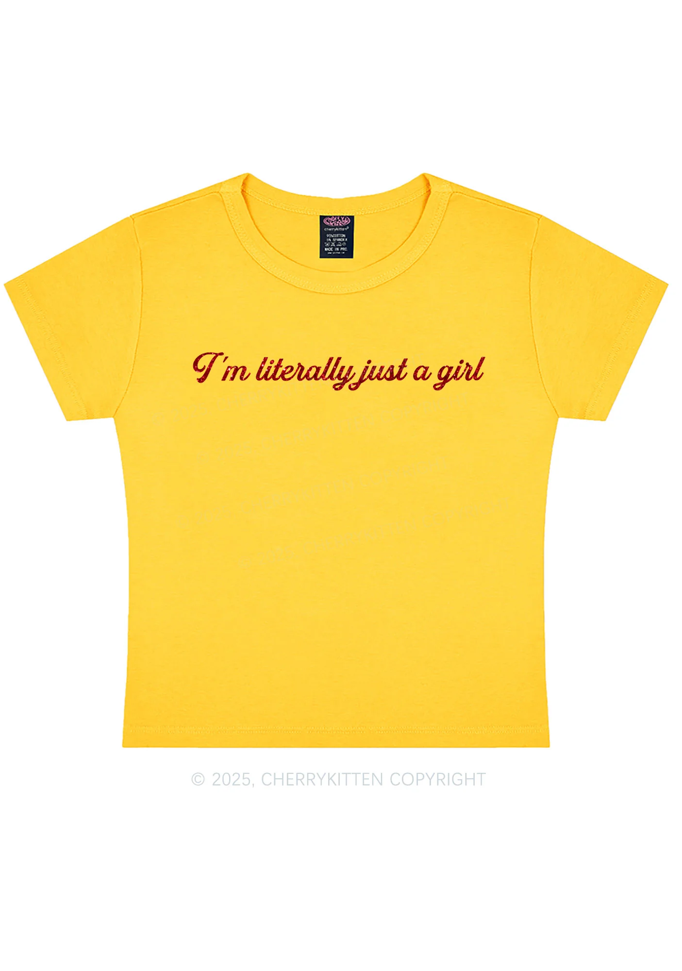 Glitter Literally Just A Girl Y2K Baby Tee Cherrykitten - Image 4