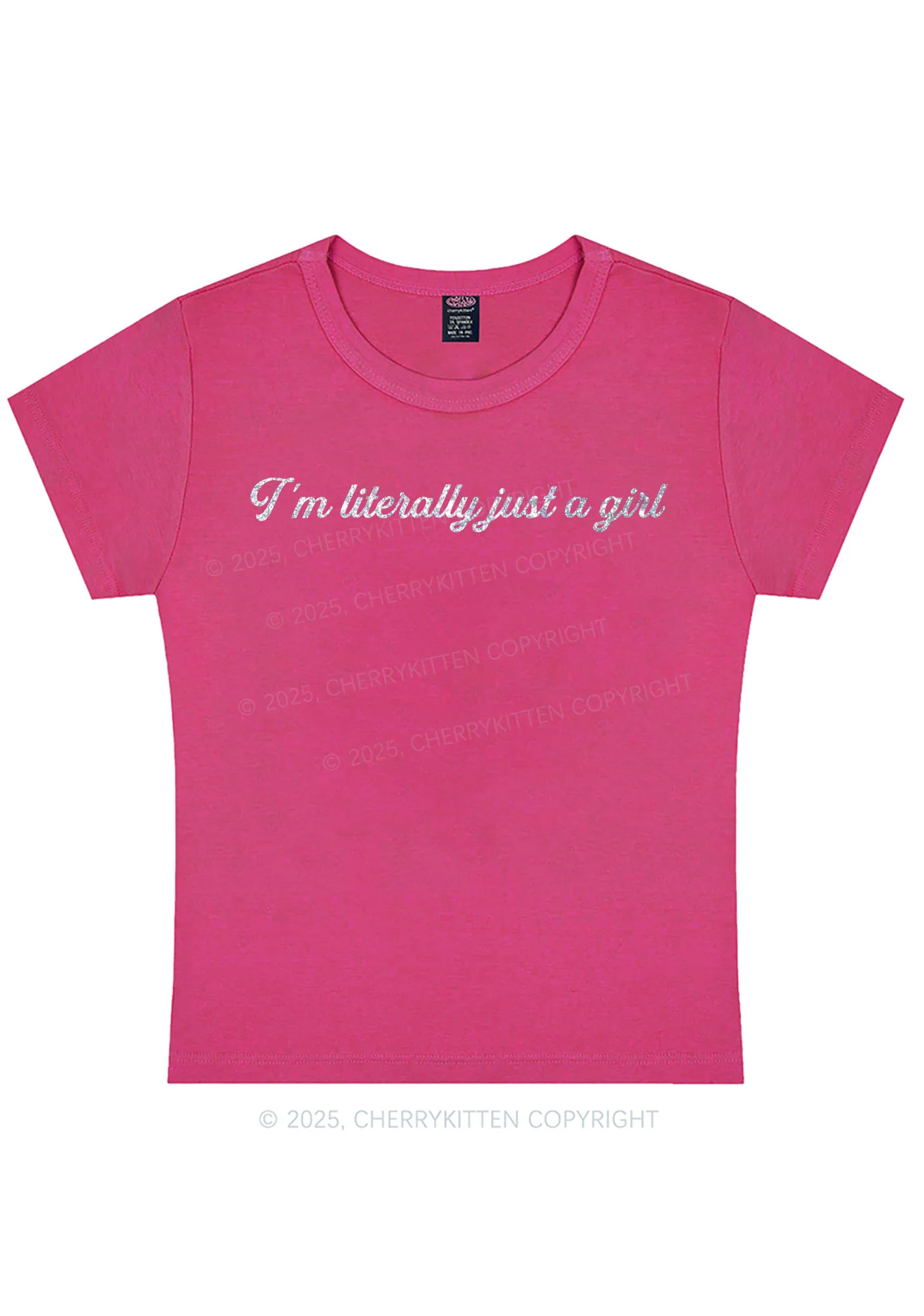 Glitter Literally Just A Girl Y2K Baby Tee Cherrykitten - Image 6