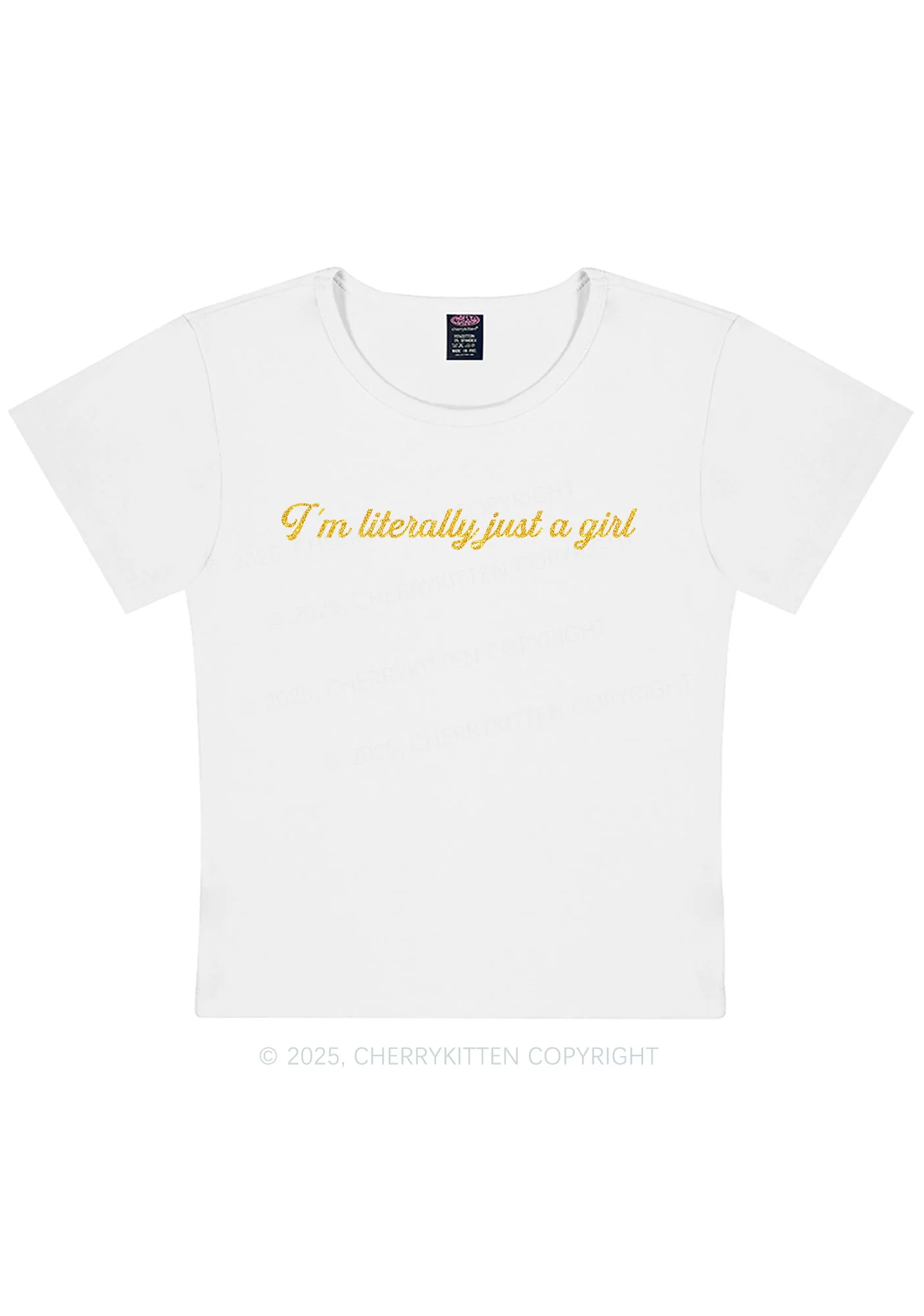 Glitter Literally Just A Girl Y2K Baby Tee Cherrykitten - Image 8