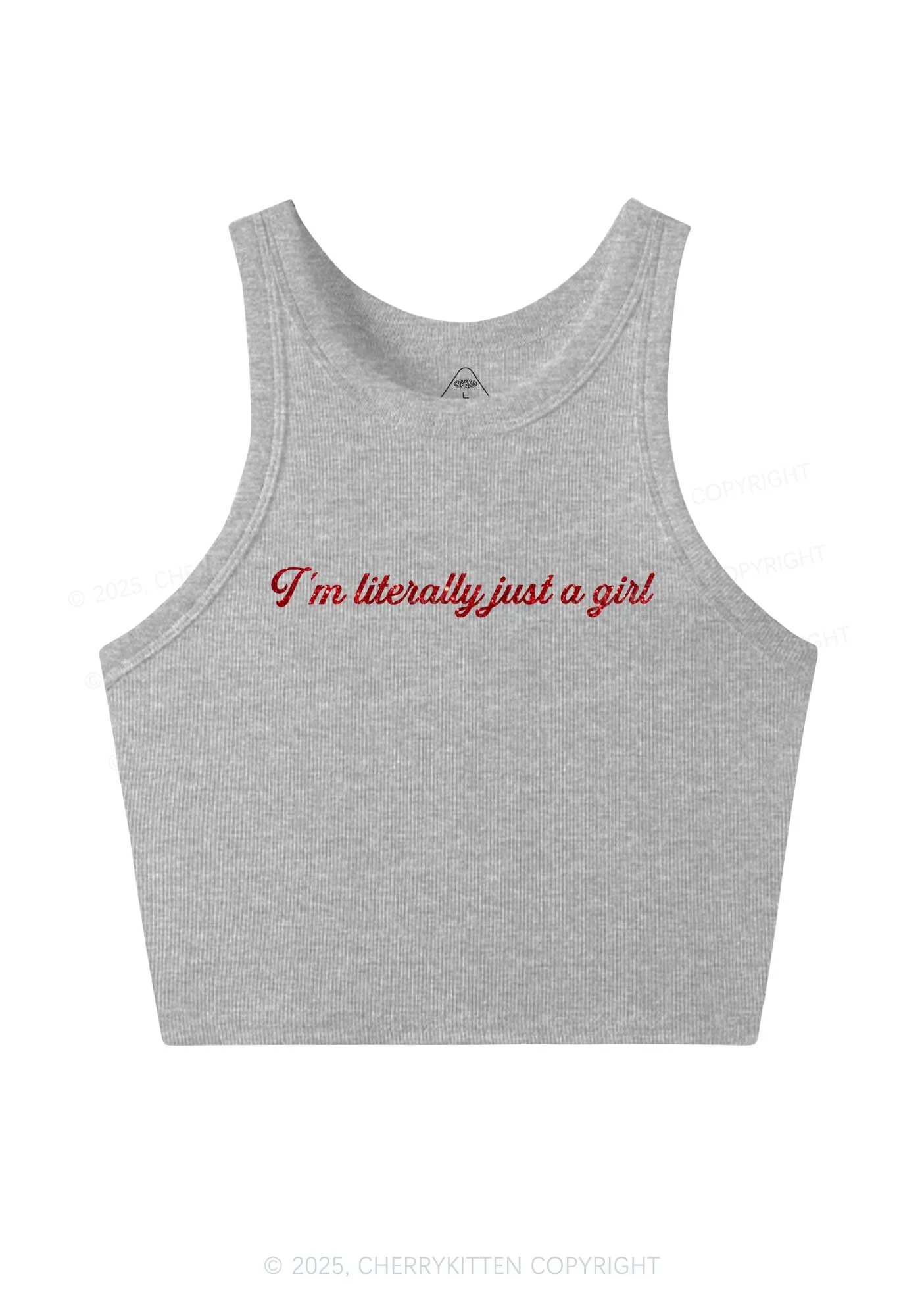 Glitter Literally Just A Girl Y2K Crop Tank Top Cherrykitten - Image 4
