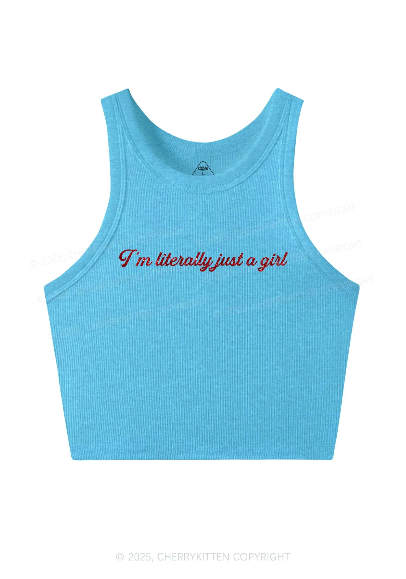 Glitter Literally Just A Girl Y2K Crop Tank Top Cherrykitten - Image 5