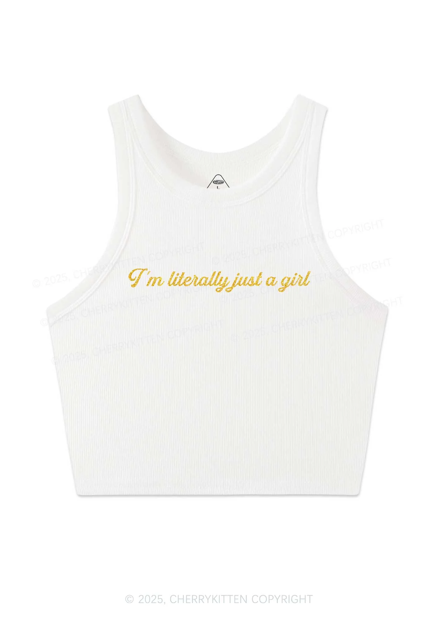Glitter Literally Just A Girl Y2K Crop Tank Top Cherrykitten - Image 6