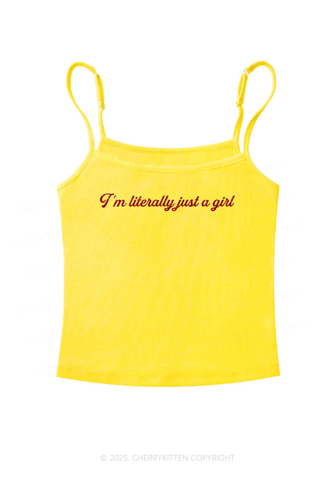 Glitter Literally Just A Girl Y2K Spaghetti Strap Cami Cherrykitten - Image 4