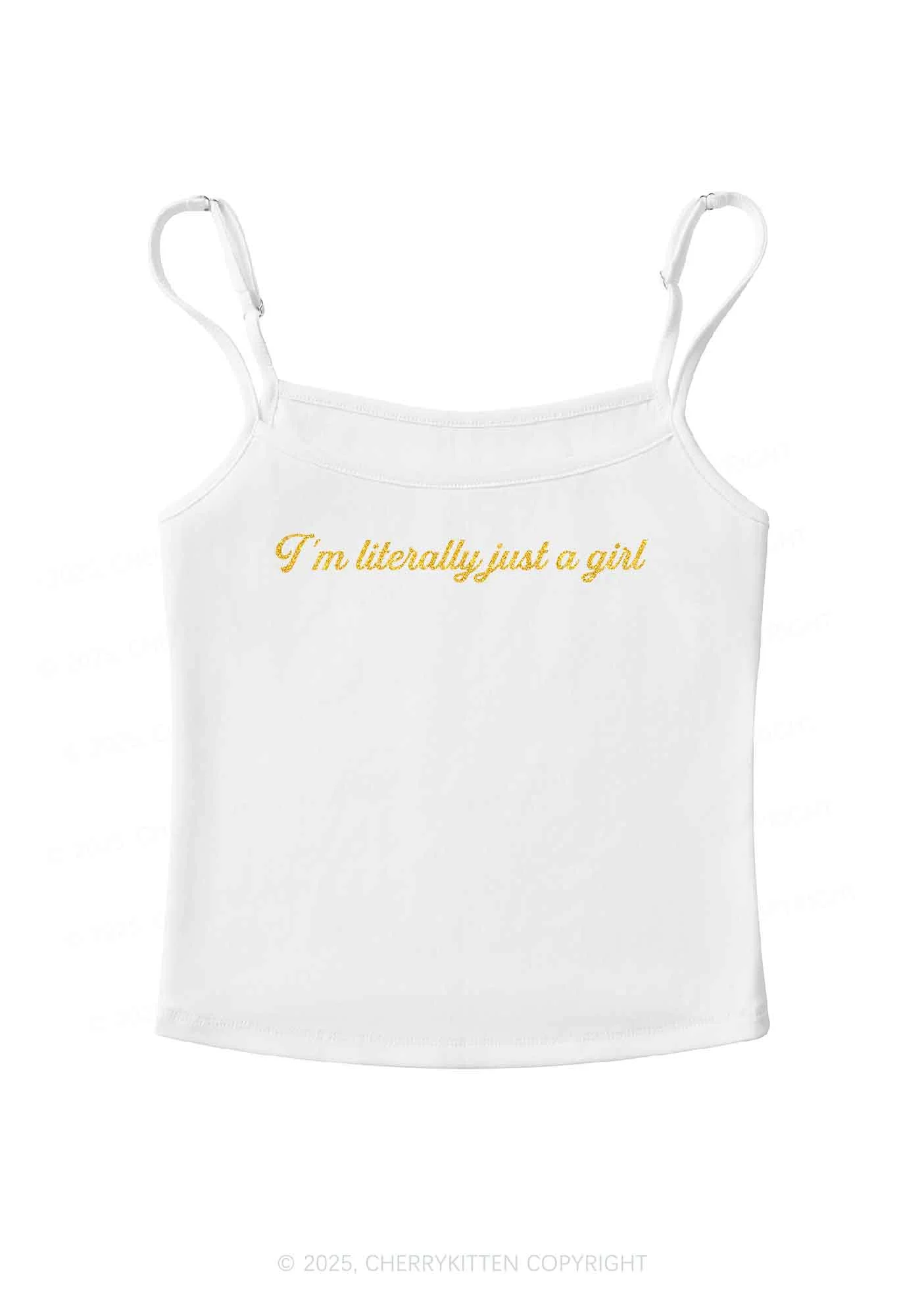Glitter Literally Just A Girl Y2K Spaghetti Strap Cami Cherrykitten - Image 5