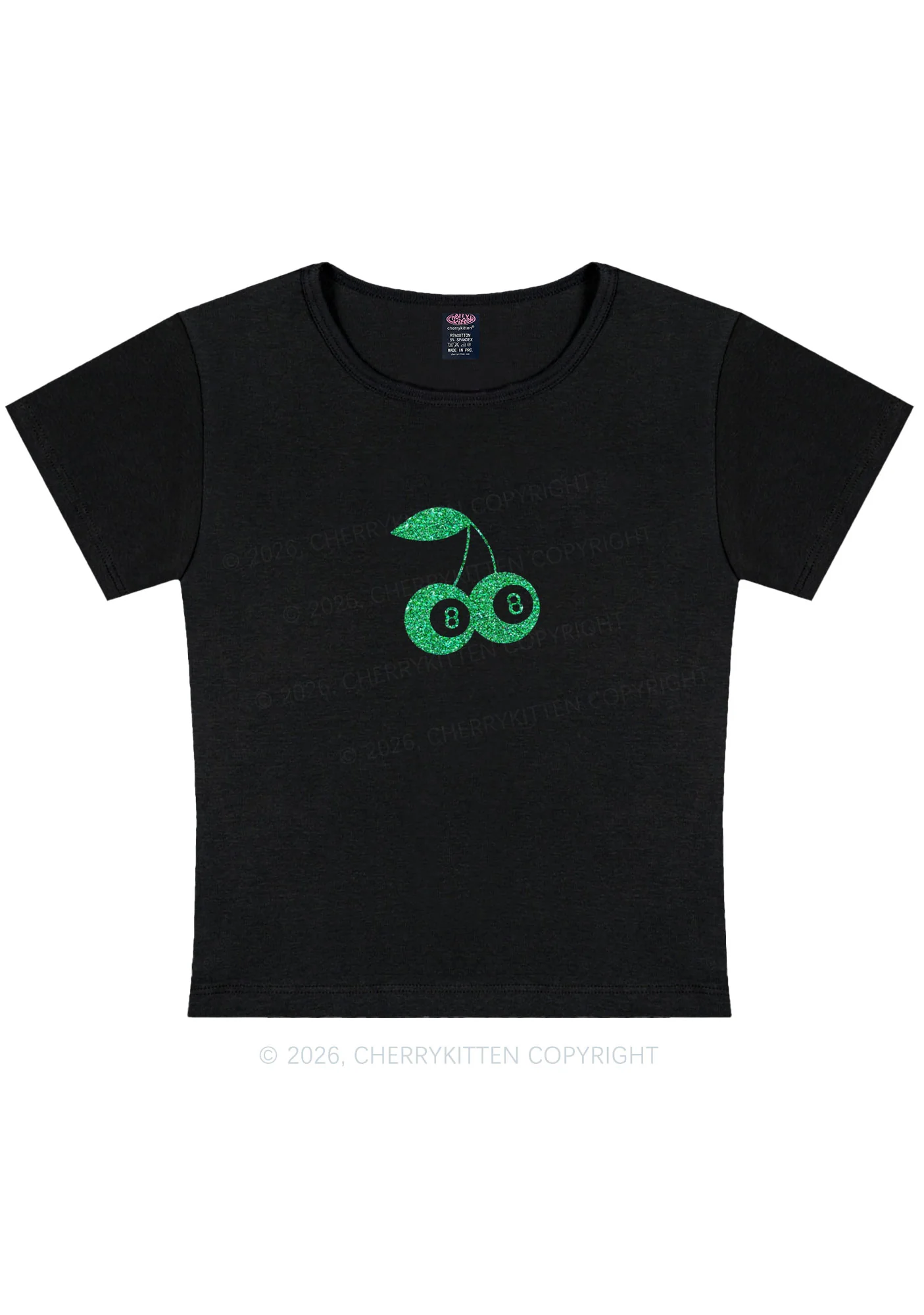Glitter Lucky Eight St Patricks Y2K Baby Tee Cherrykitten - Image 3